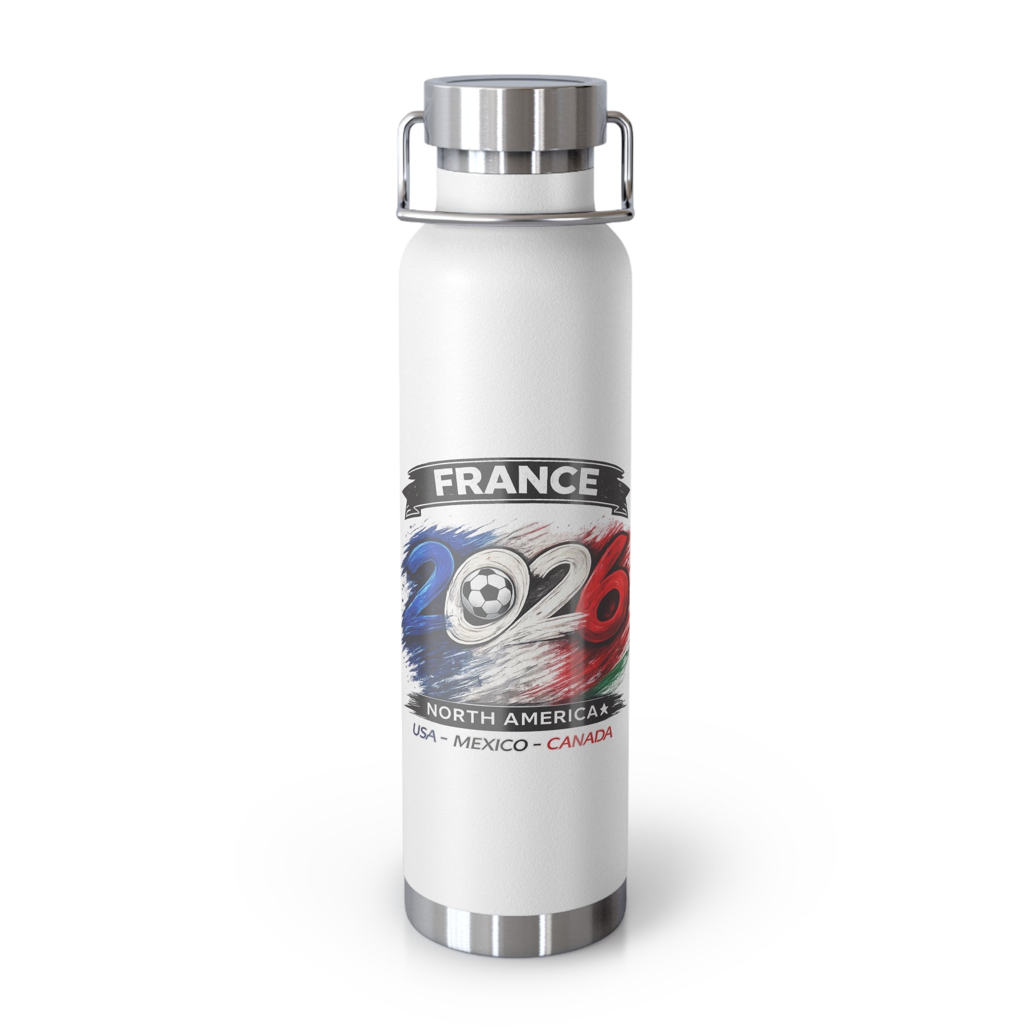 France 2026 Soccer Water Bottle — 22oz Insulated Stadium Bottle