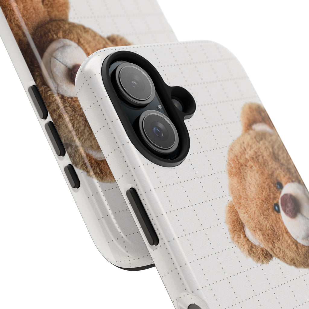 Teddy Bear Tough Phone Case — Cute Plush Peeking Design, Protective Shockproof Cover