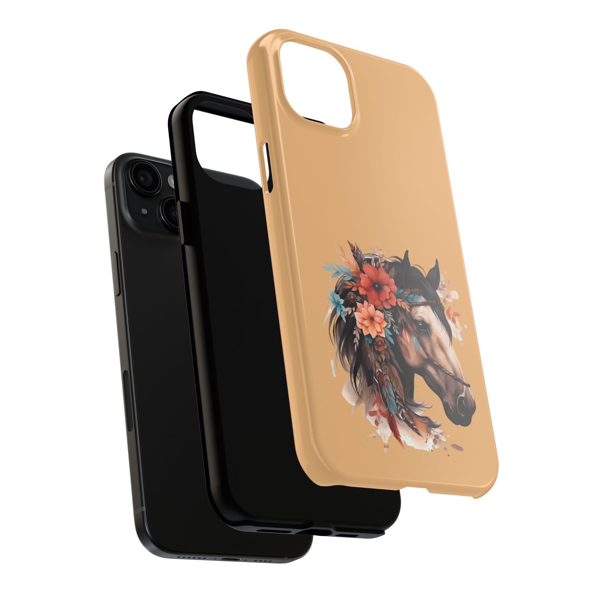 Horse Floral Tough Phone Case — Protective iPhone Cover with Boho Horse Head Design