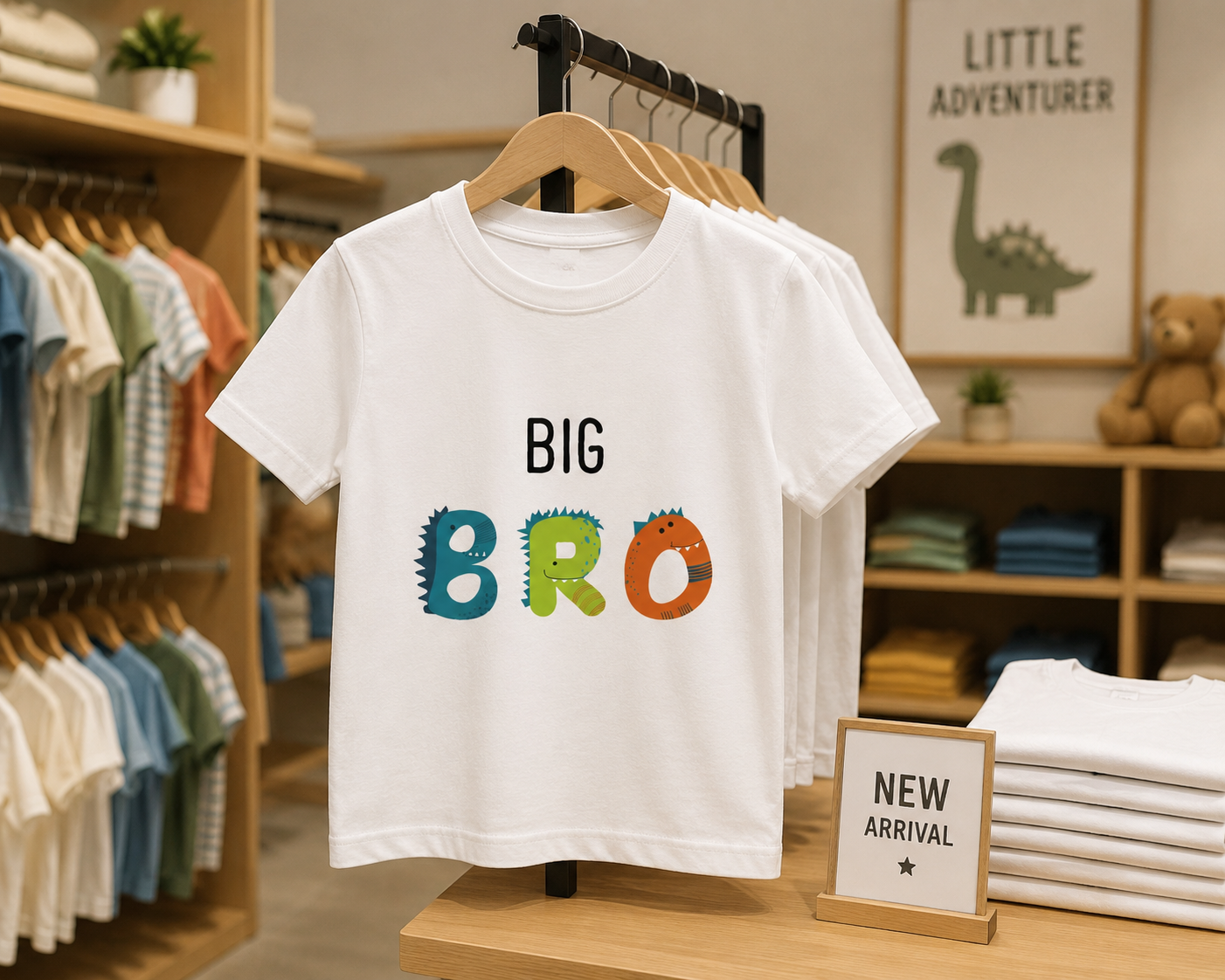 Big Bro Kids T-Shirt — Colorful Monster Lettering, Big Brother Announcement Gift