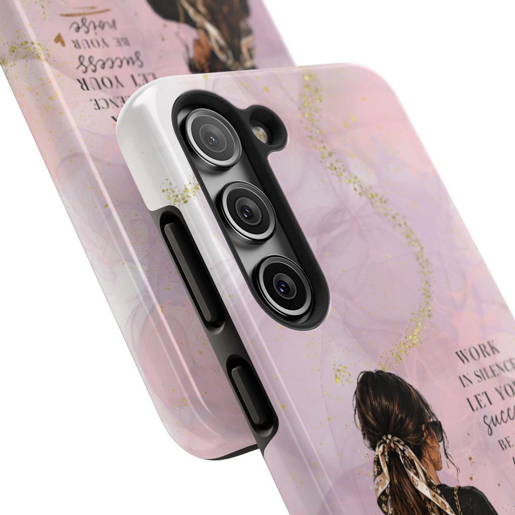Inspirational Pink Work Desk Phone Case — "Work in Silence, Let Your Success Be Your Noise"
