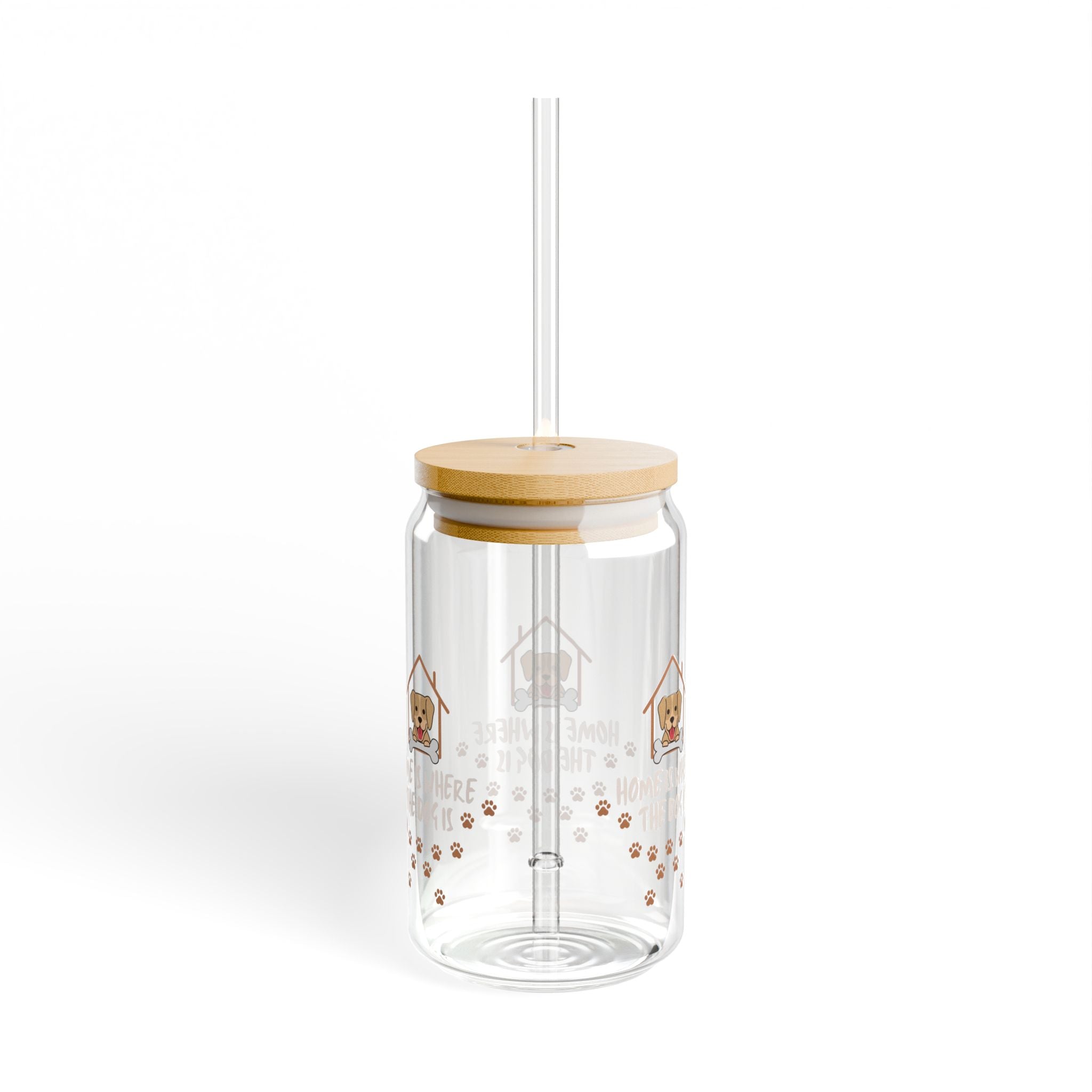 Dog Mom Sipper Glass, 16oz | 'Home Is Where The Dog Is' Paw Print Tumbler with Straw