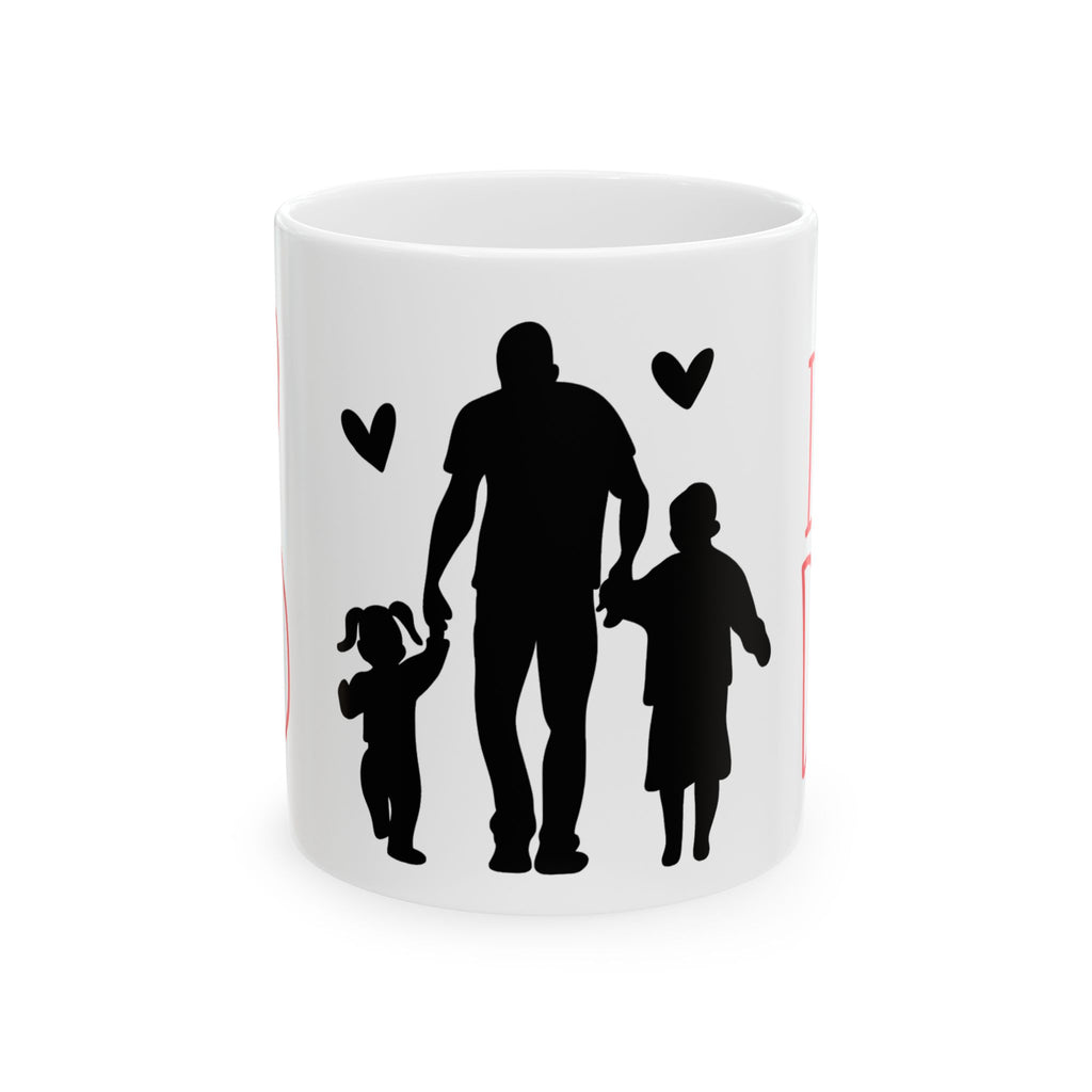 Father’s Day Ceramic Mug — "I  My Dad" Coffee Cup with Dad & Kids Silhouette (11oz)