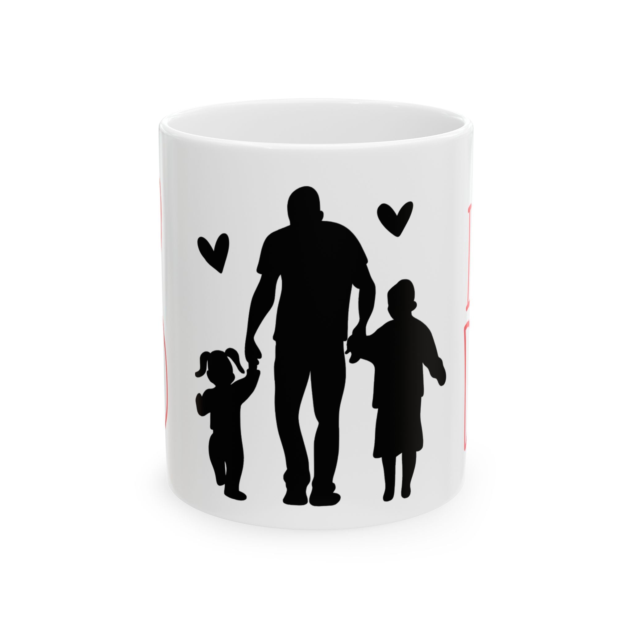 Father’s Day Ceramic Mug — "I  My Dad" Coffee Cup with Dad & Kids Silhouette (11oz)