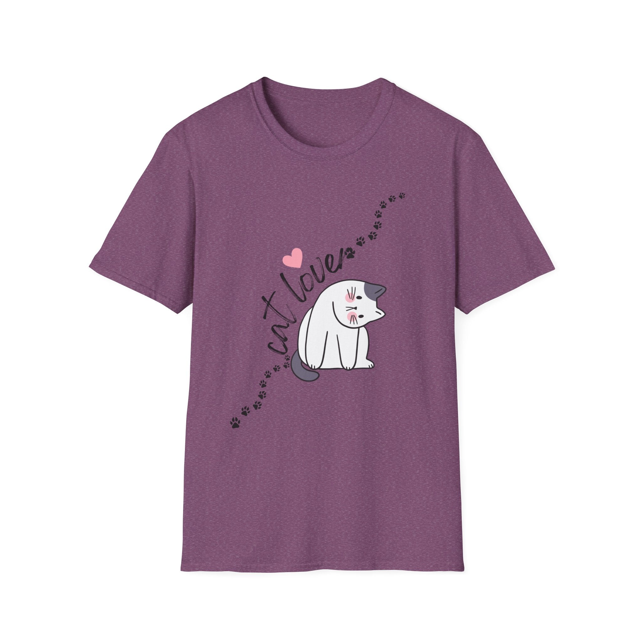 Cat Lover T-Shirt – Cute Heart & Pawprint Kitten Graphic