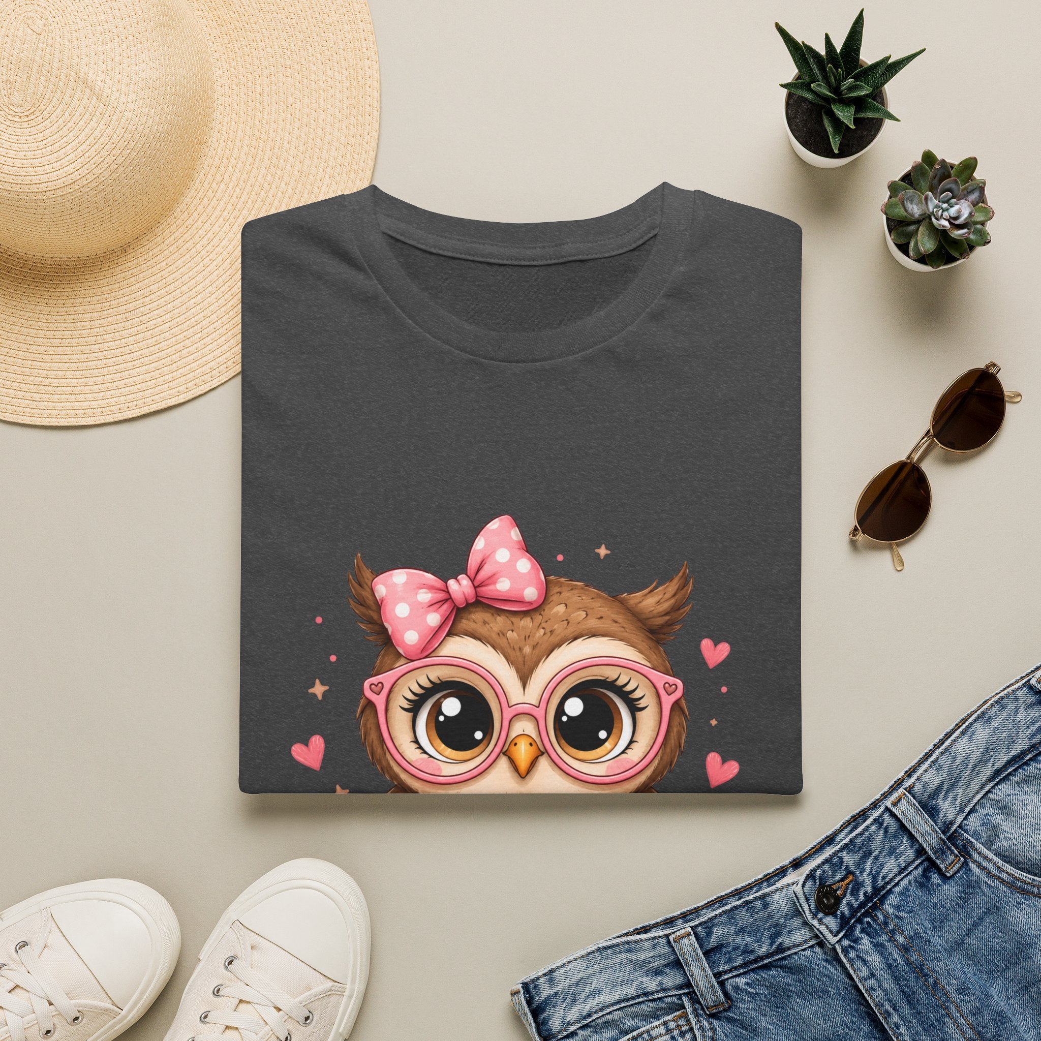 Cute Owl Tee — Whimsical Pink Bow Owl Graphic T-Shirt