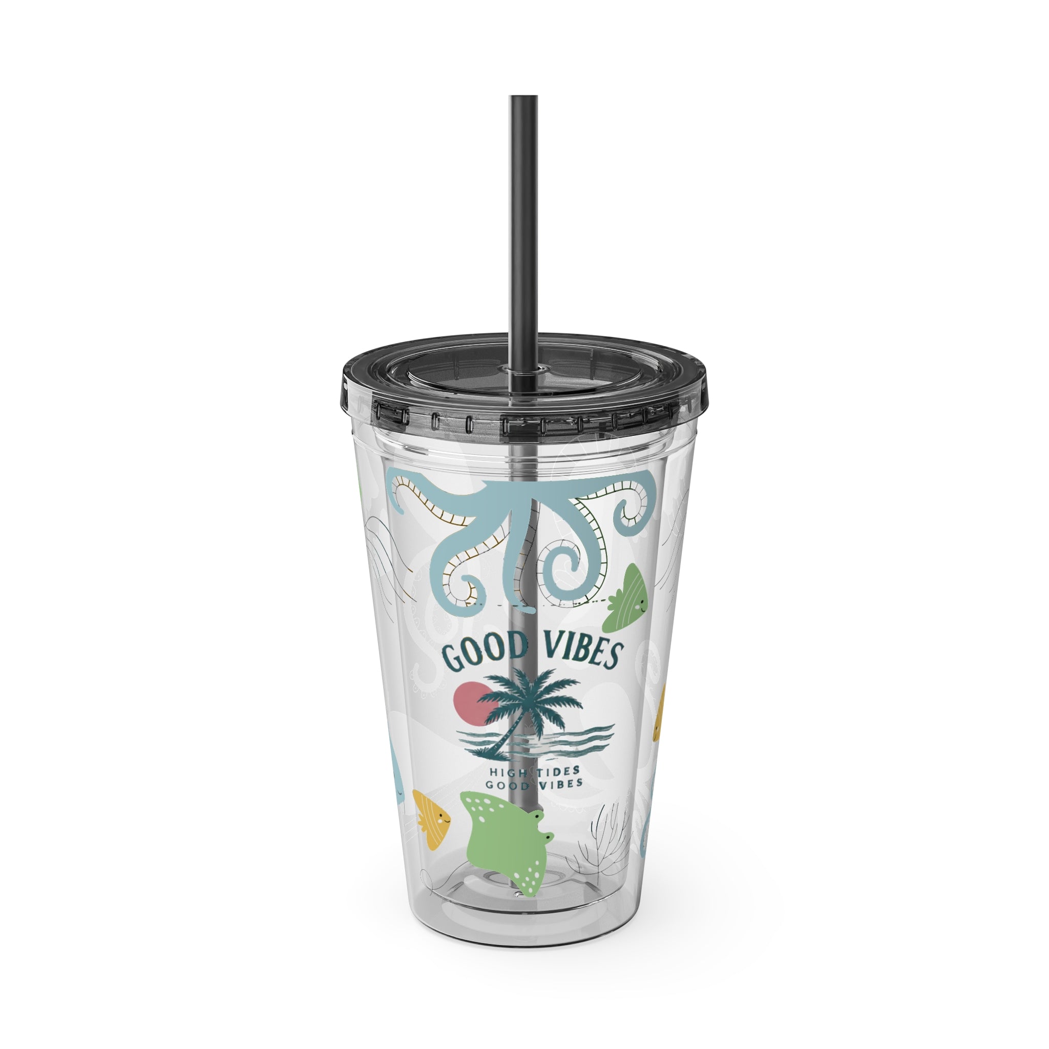 Good Vibes Ocean Tumbler with Straw — 16oz Sea Life Travel Cup