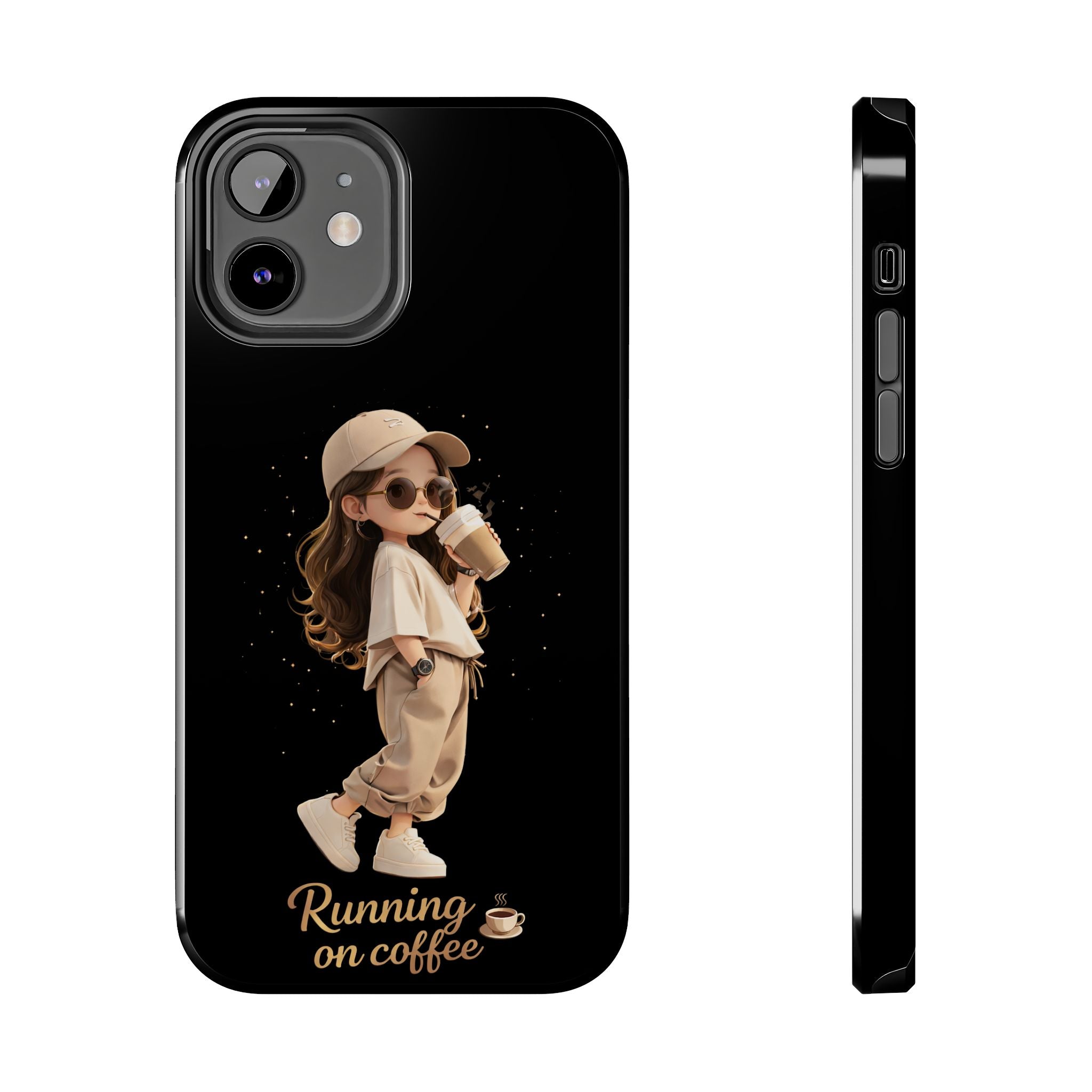 Phone Case — 'Running on Coffee' Cute Coffee Girl Protective Case