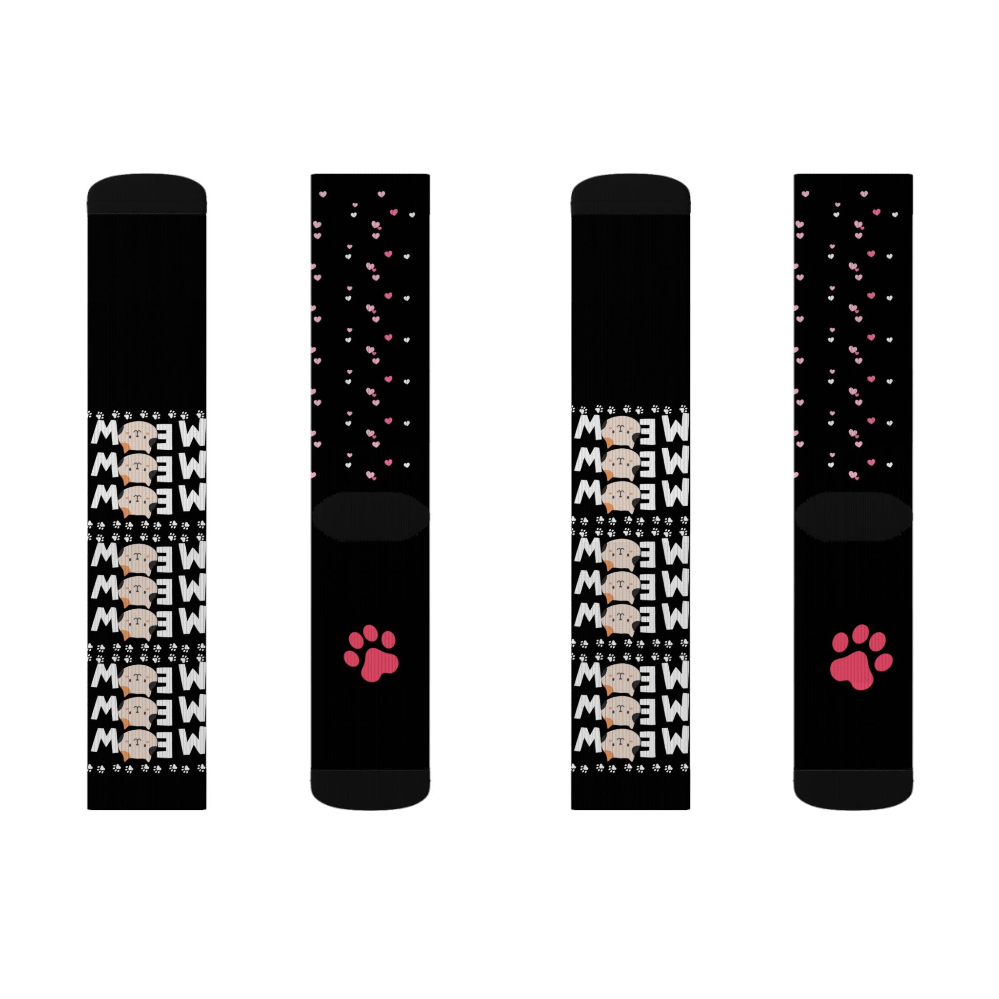 Cat Mom Sublimation Socks — Cute Paw Print Crew Socks for Cat Lovers