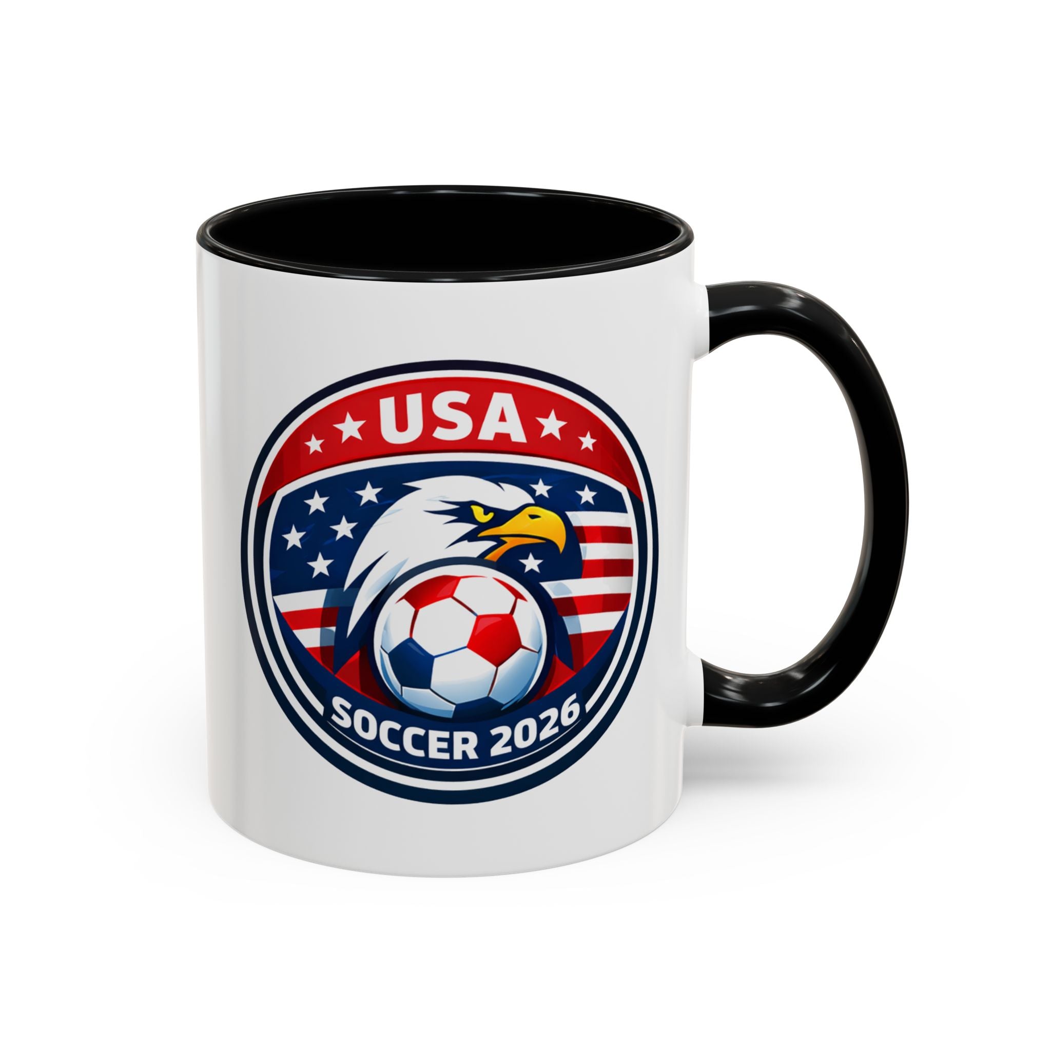 USA Soccer 2026 Accent Coffee Mug — Eagle & Flag Soccer Team Fan Gift (11/15oz)