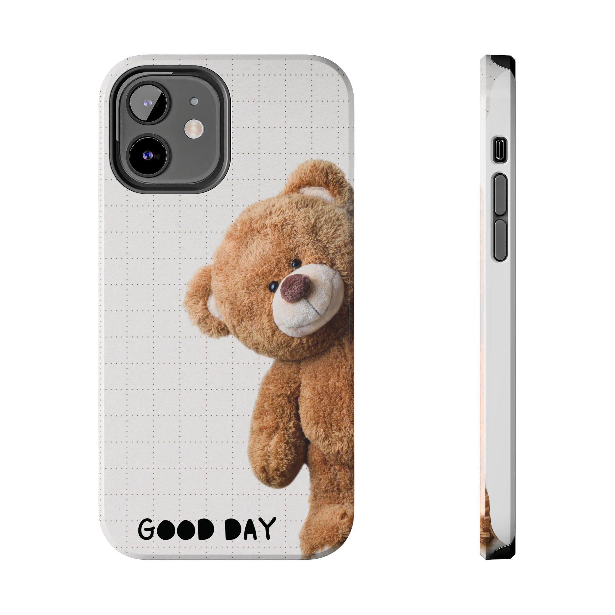 Teddy Bear Tough Phone Case — Cute Plush Peeking Design, Protective Shockproof Cover