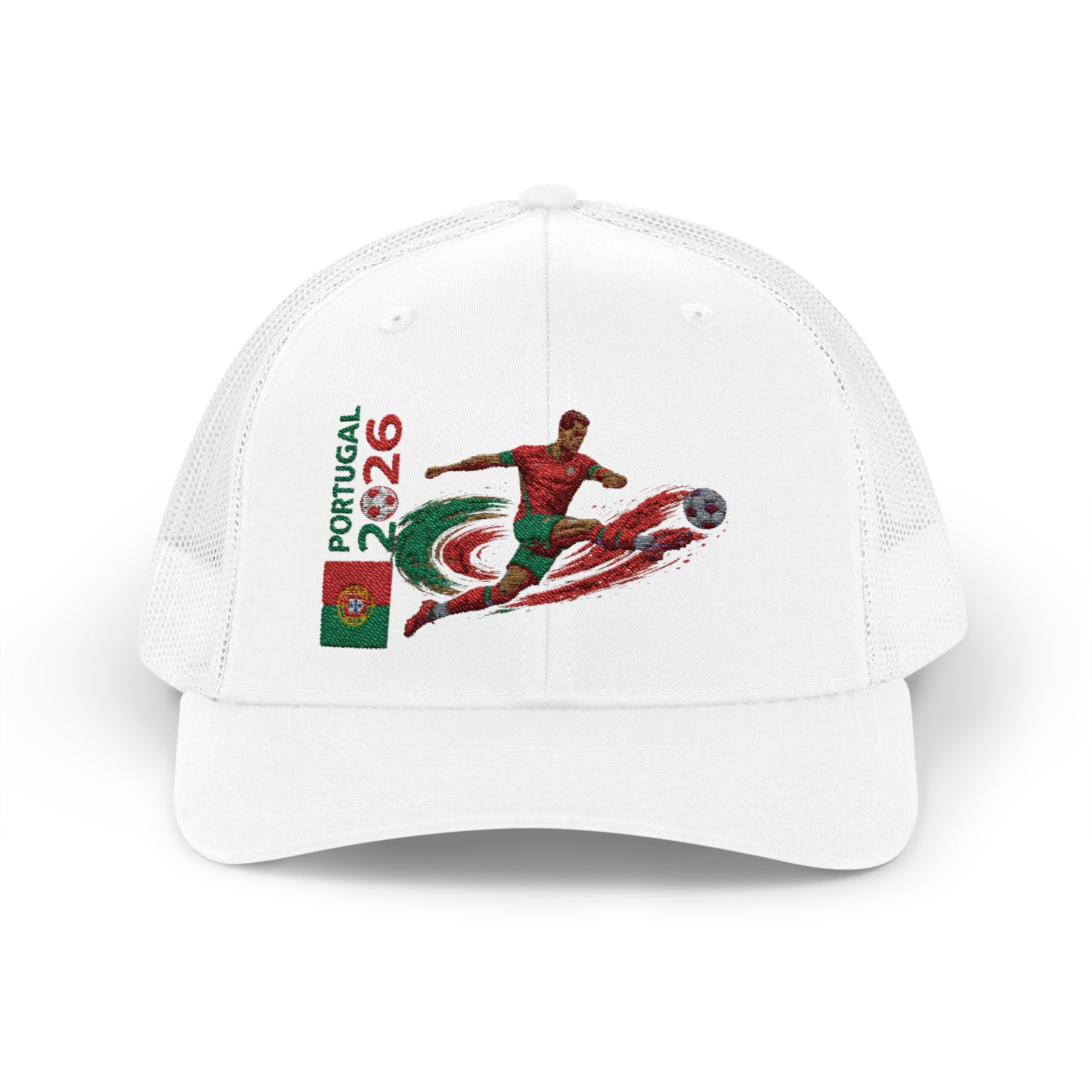 Portugal 2026 Soccer Snapback Trucker Cap — Embroidered Football Player Design