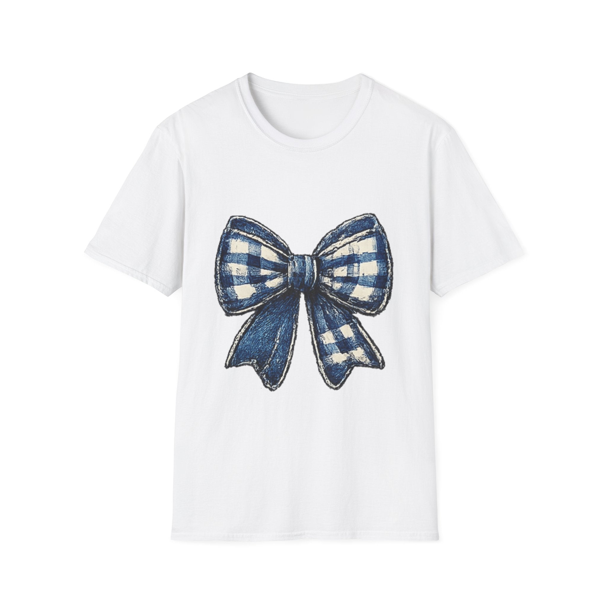 Bow Graphic T-Shirt — Blue Plaid Bow Design
