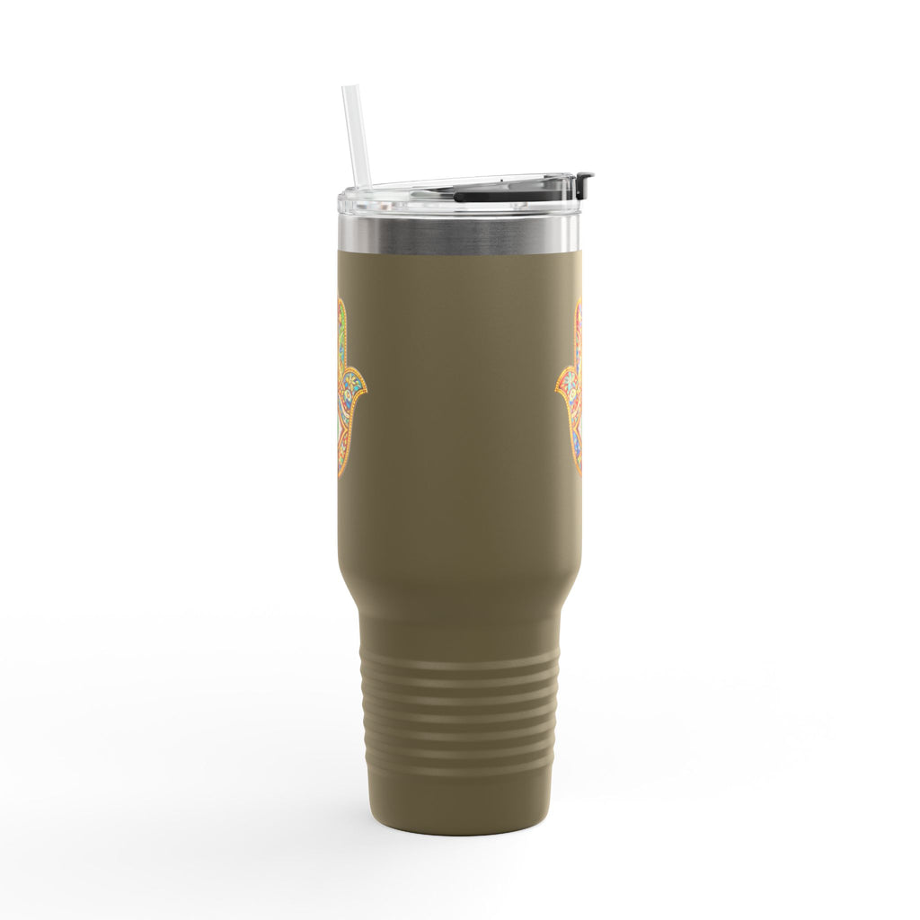 40oz Insulated Travel Mug – Colorful Hamsa Hand with Eye | Spiritual Protection Tumbler