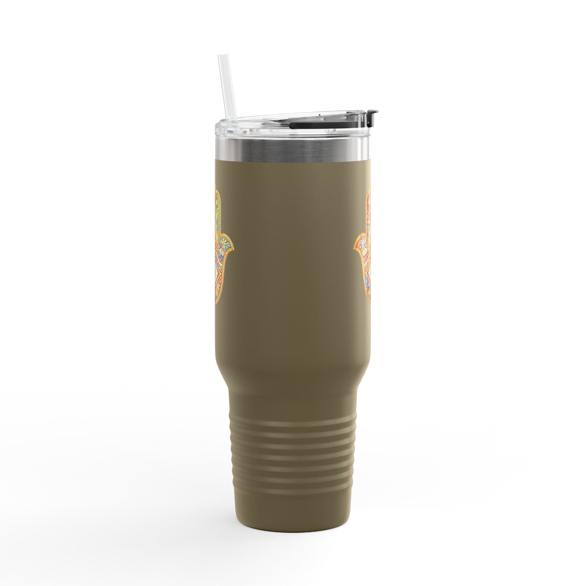 40oz Insulated Travel Mug – Colorful Hamsa Hand with Eye | Spiritual Protection Tumbler