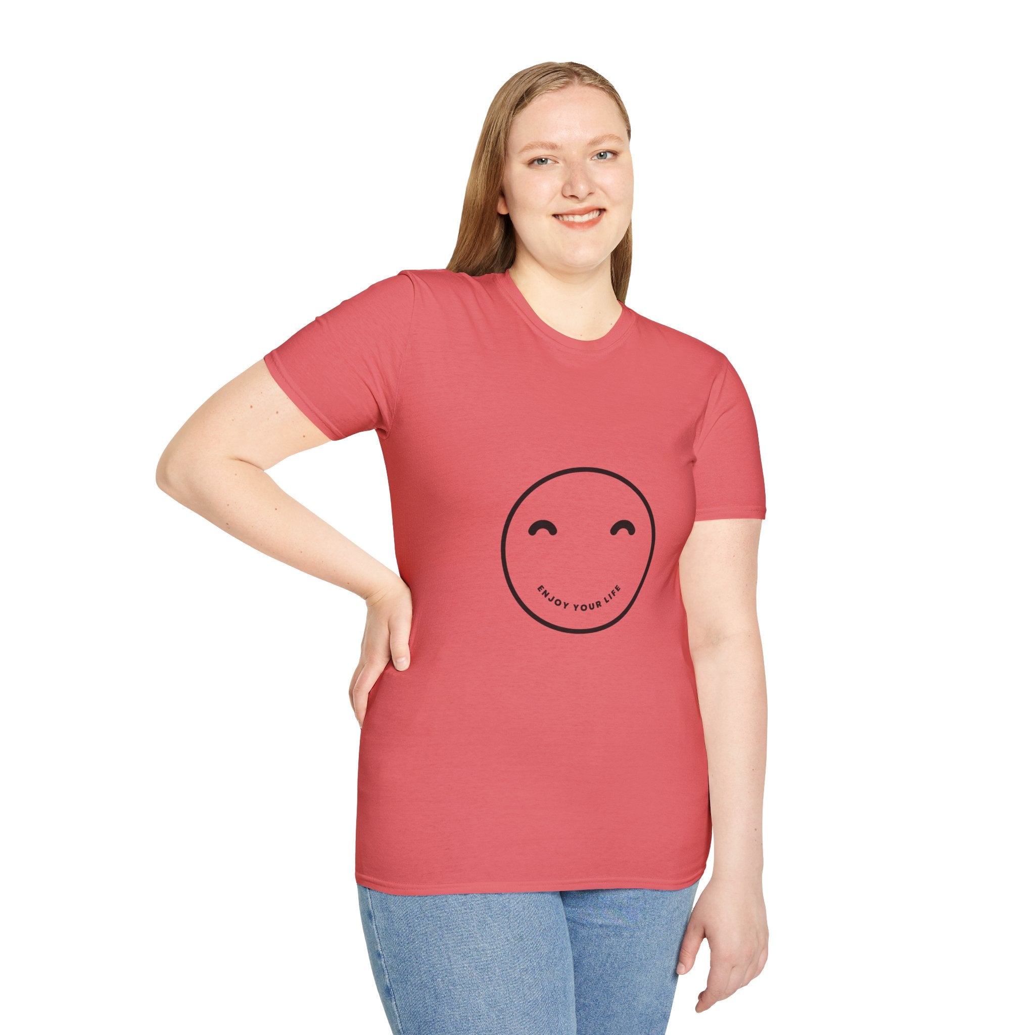 Smiley Face T-Shirt — "Enjoy Your Life" Minimal Graphic Tee