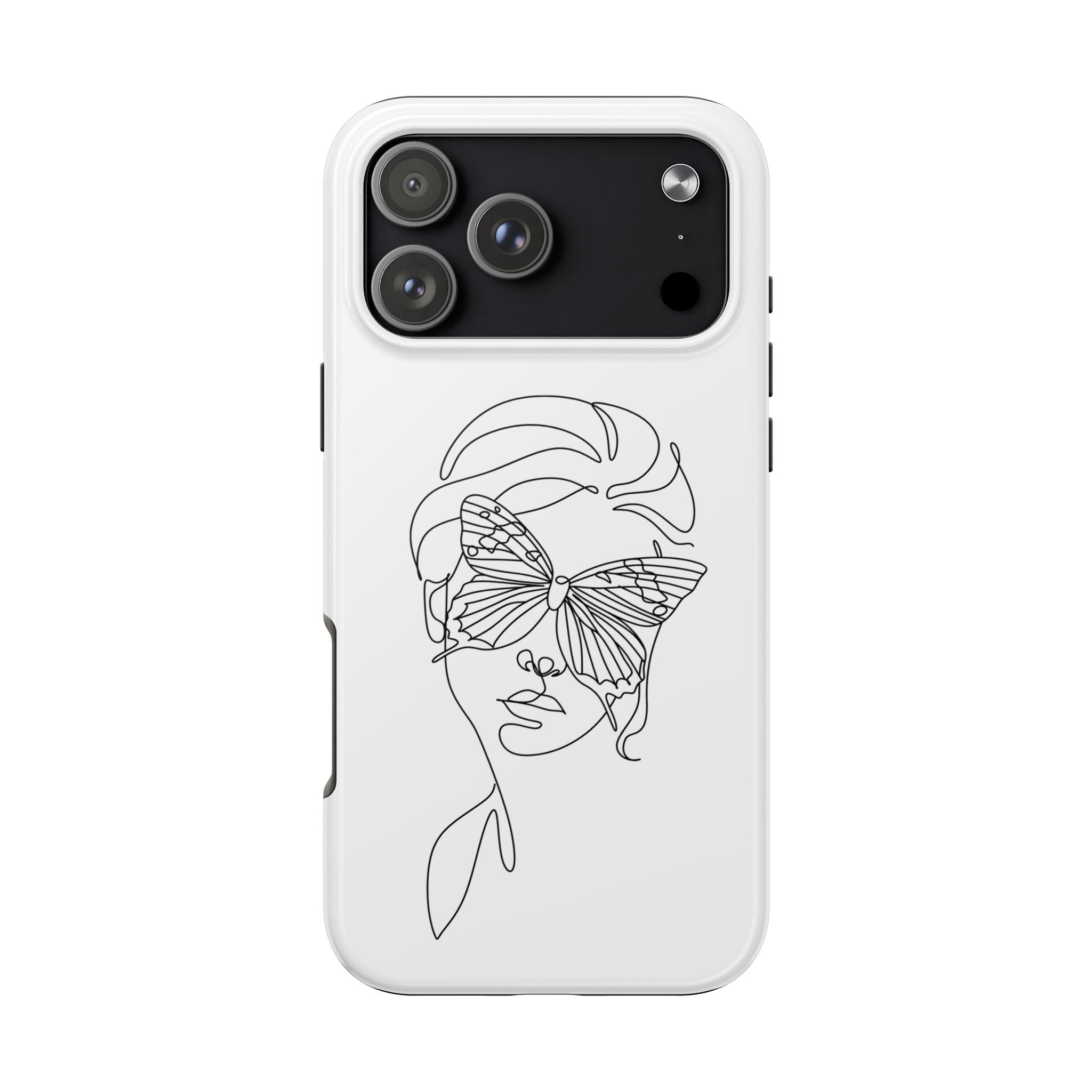 Butterfly Line Art Tough Phone Case — Minimalist Woman Face Design