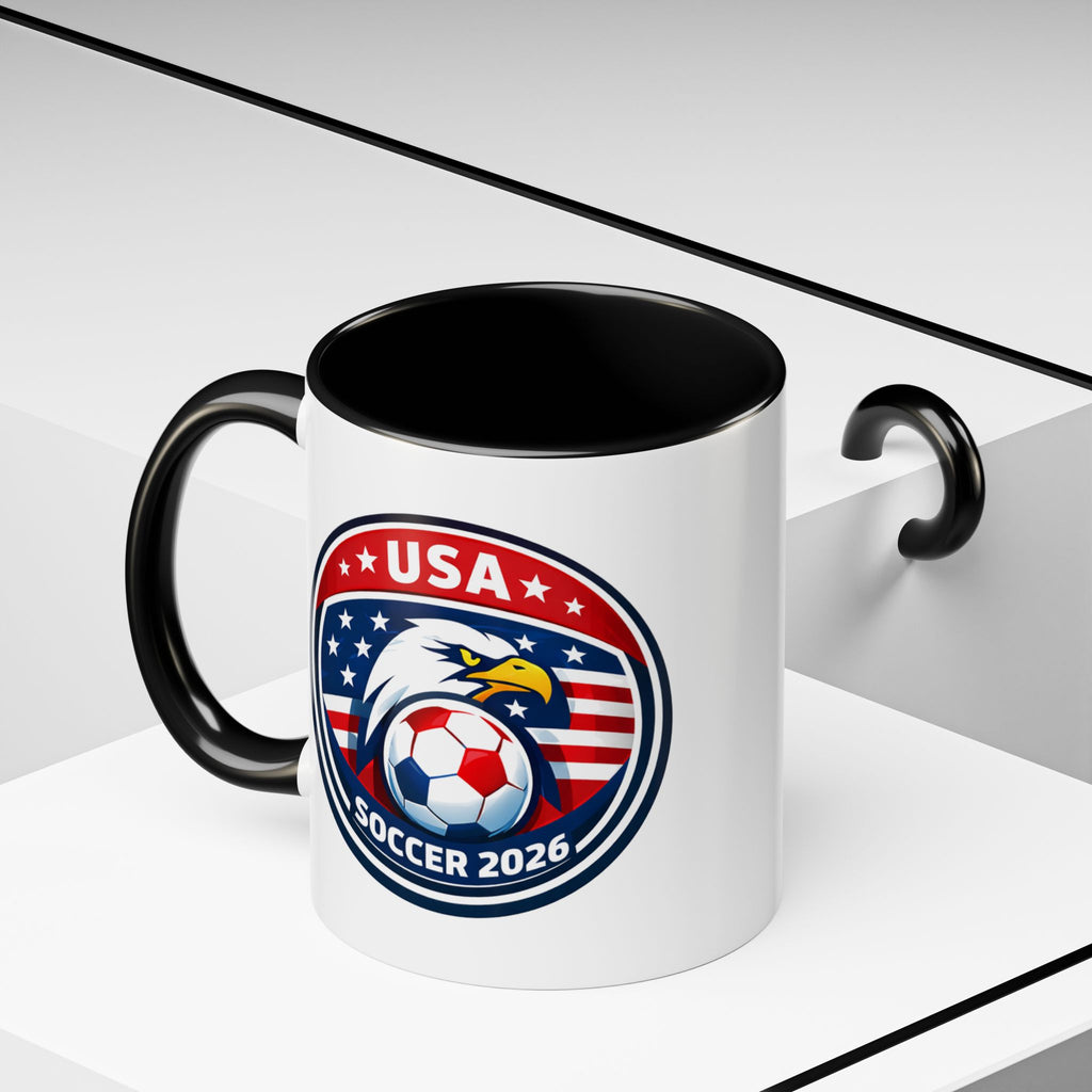 USA Soccer 2026 Accent Coffee Mug — Eagle & Flag Soccer Team Fan Gift (11/15oz)