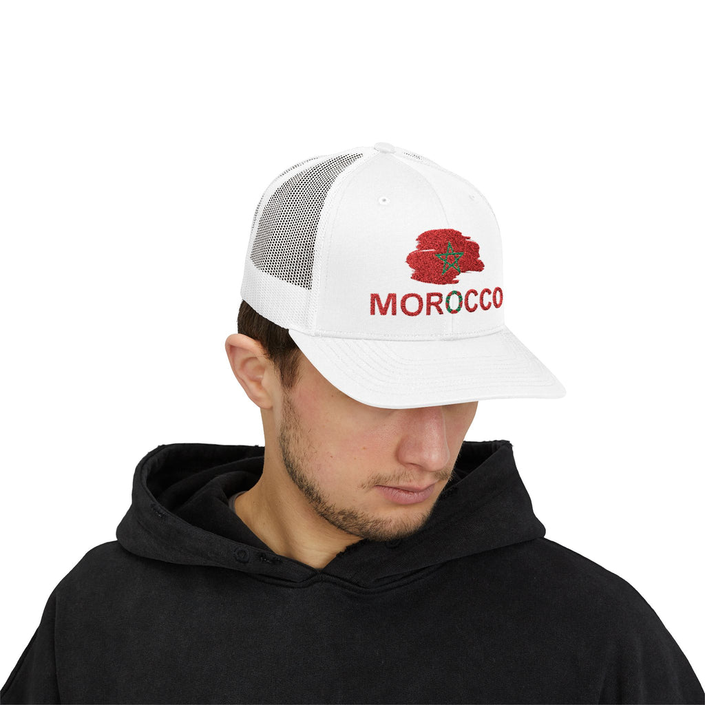 Morocco Poppy Trucker Hat — Embroidered 'MOROCCO' Snapback Cap