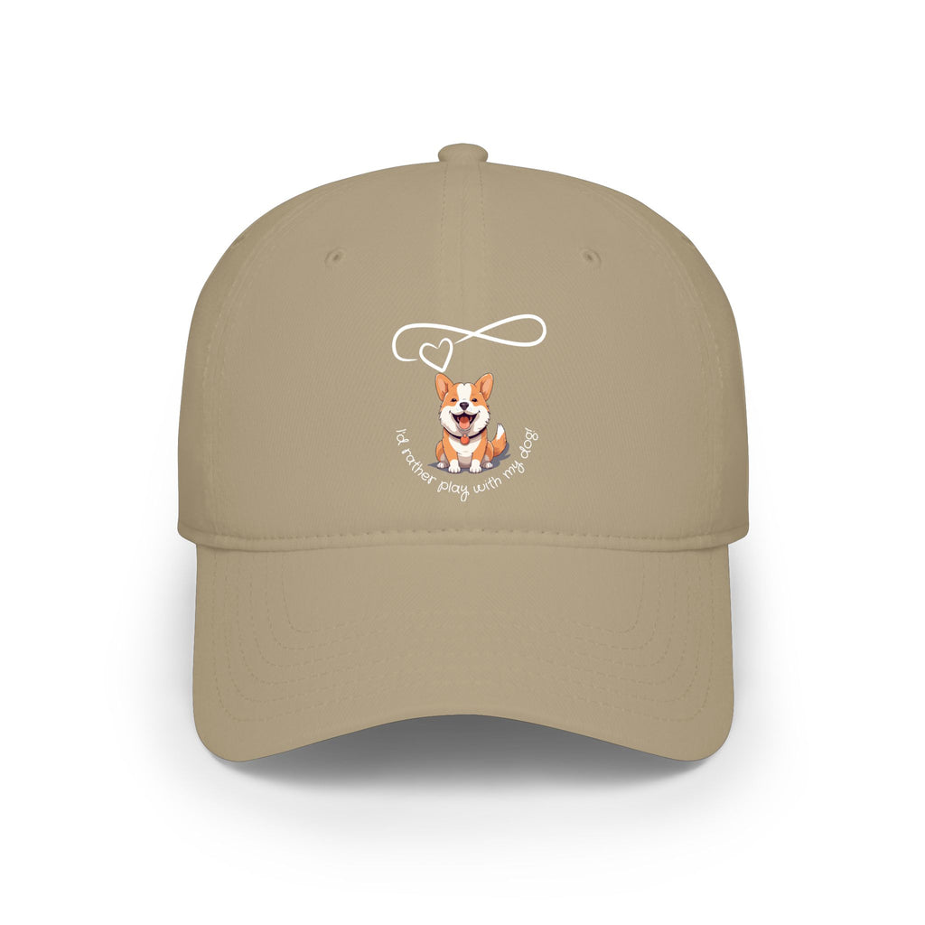 Corgi Pawprints Low Profile Baseball Cap — "My Rescue Dog Has My Heart" Red Cap