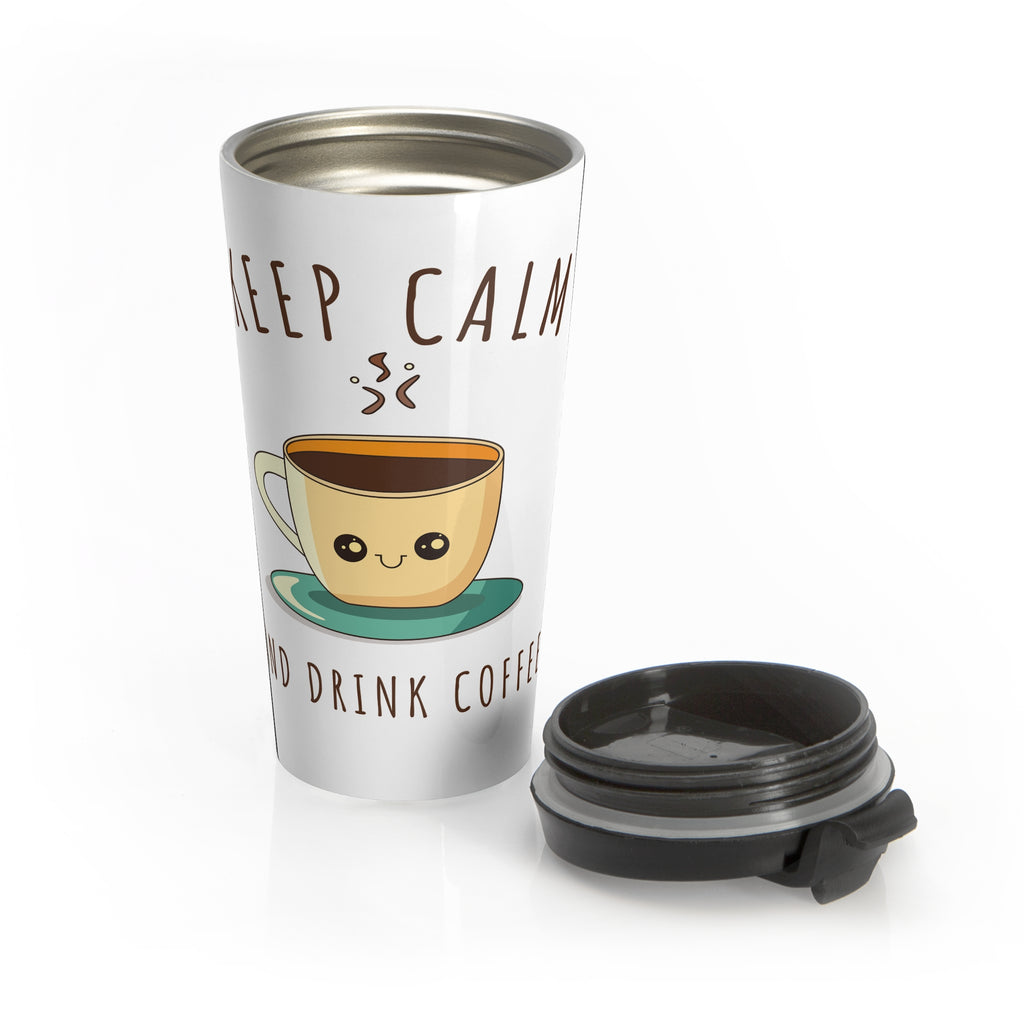 Keep Calm and Drink Coffee Travel Mug — Cute Kawaii Coffee Cup Stainless Steel Tumbler