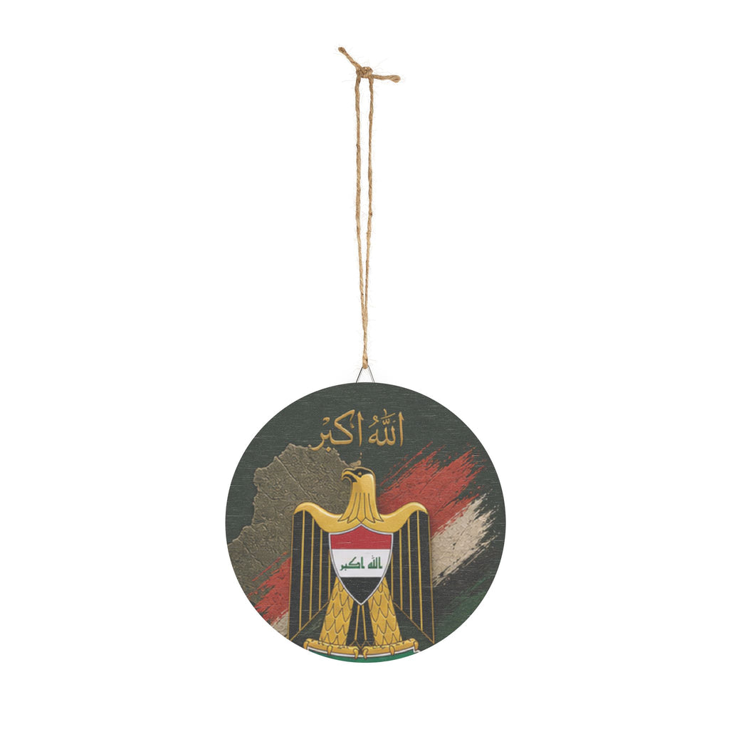 Iraq Flag Round Wood Sign — Eagle Emblem Home Wall Decor