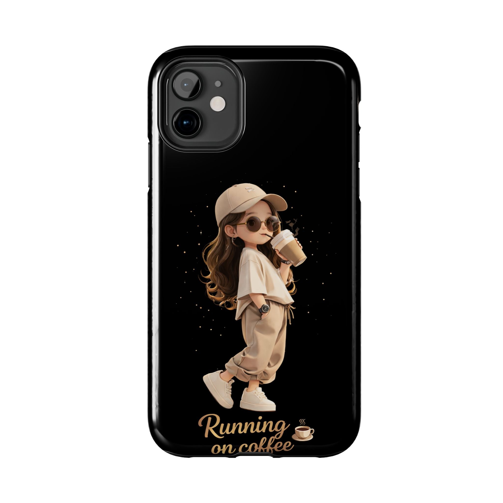 Phone Case — 'Running on Coffee' Cute Coffee Girl Protective Case