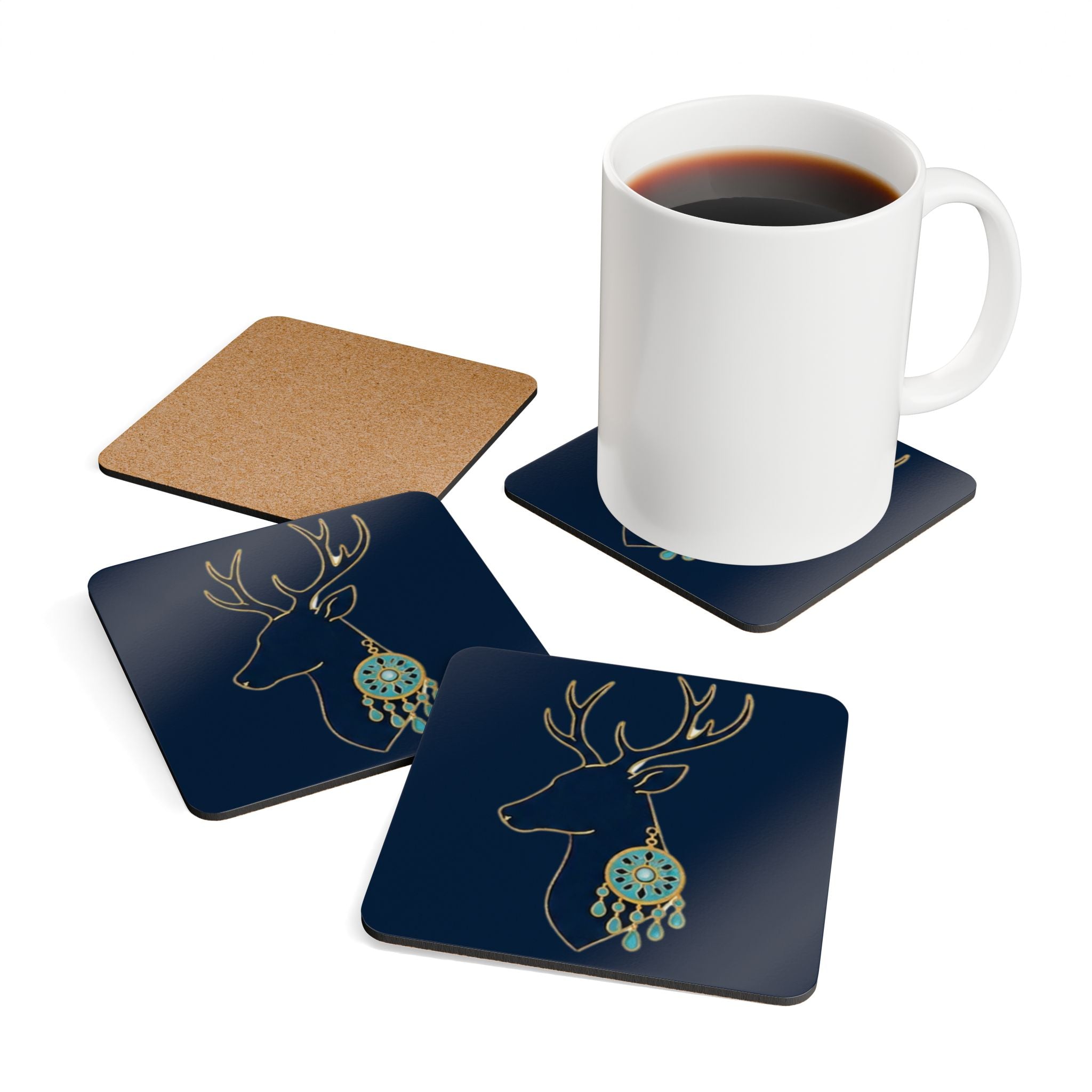 Deer Dreamcatcher Corkwood Coaster Set — Boho Woodland Drink Coasters