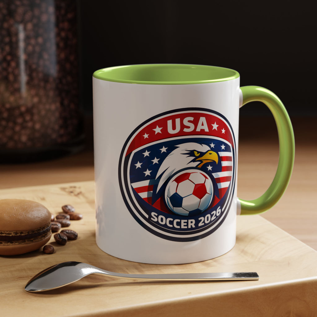 USA Soccer 2026 Accent Coffee Mug — Eagle & Flag Soccer Team Fan Gift (11/15oz)
