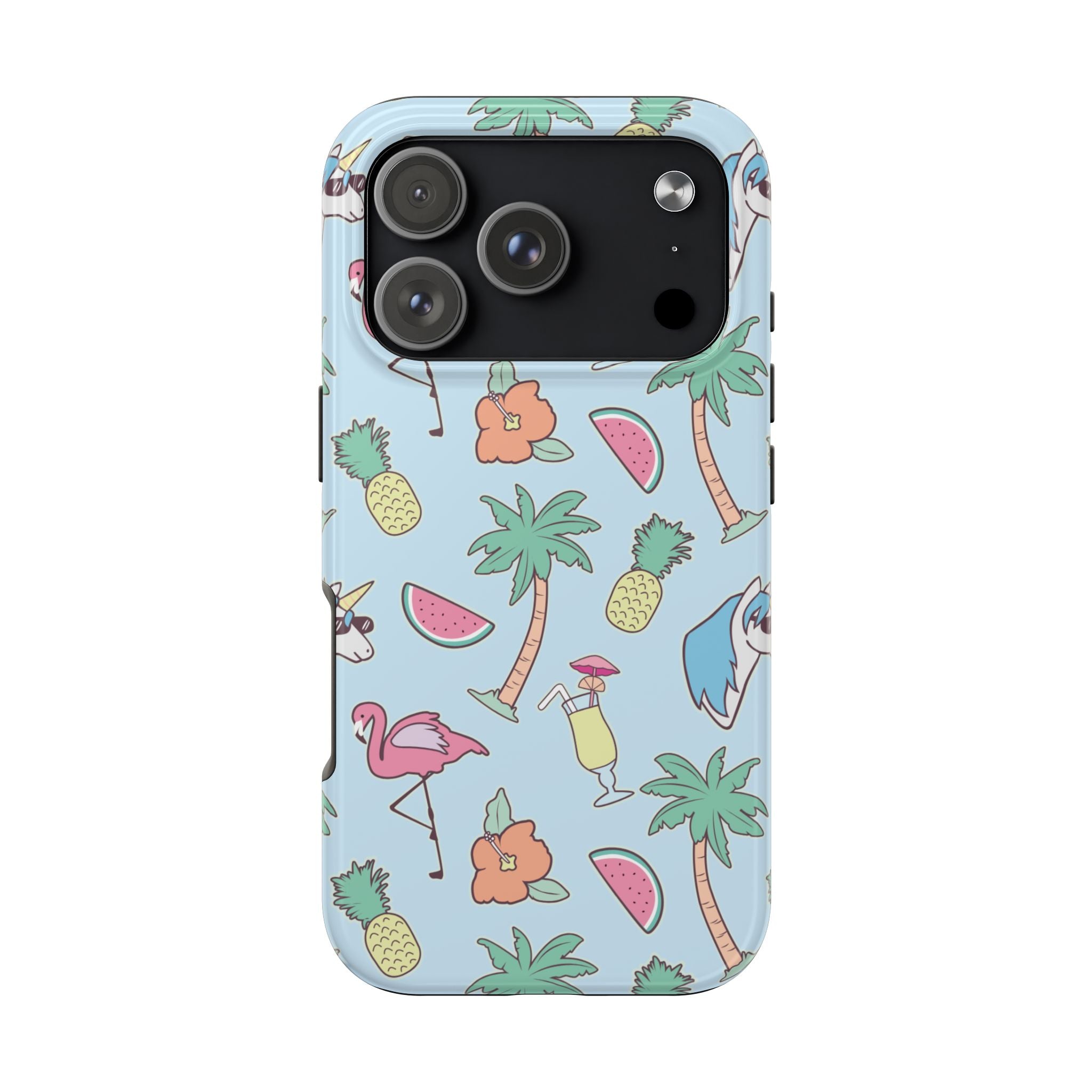 Tropical Summer Tough Phone Case — Pineapple, Flamingo & Palm Pattern