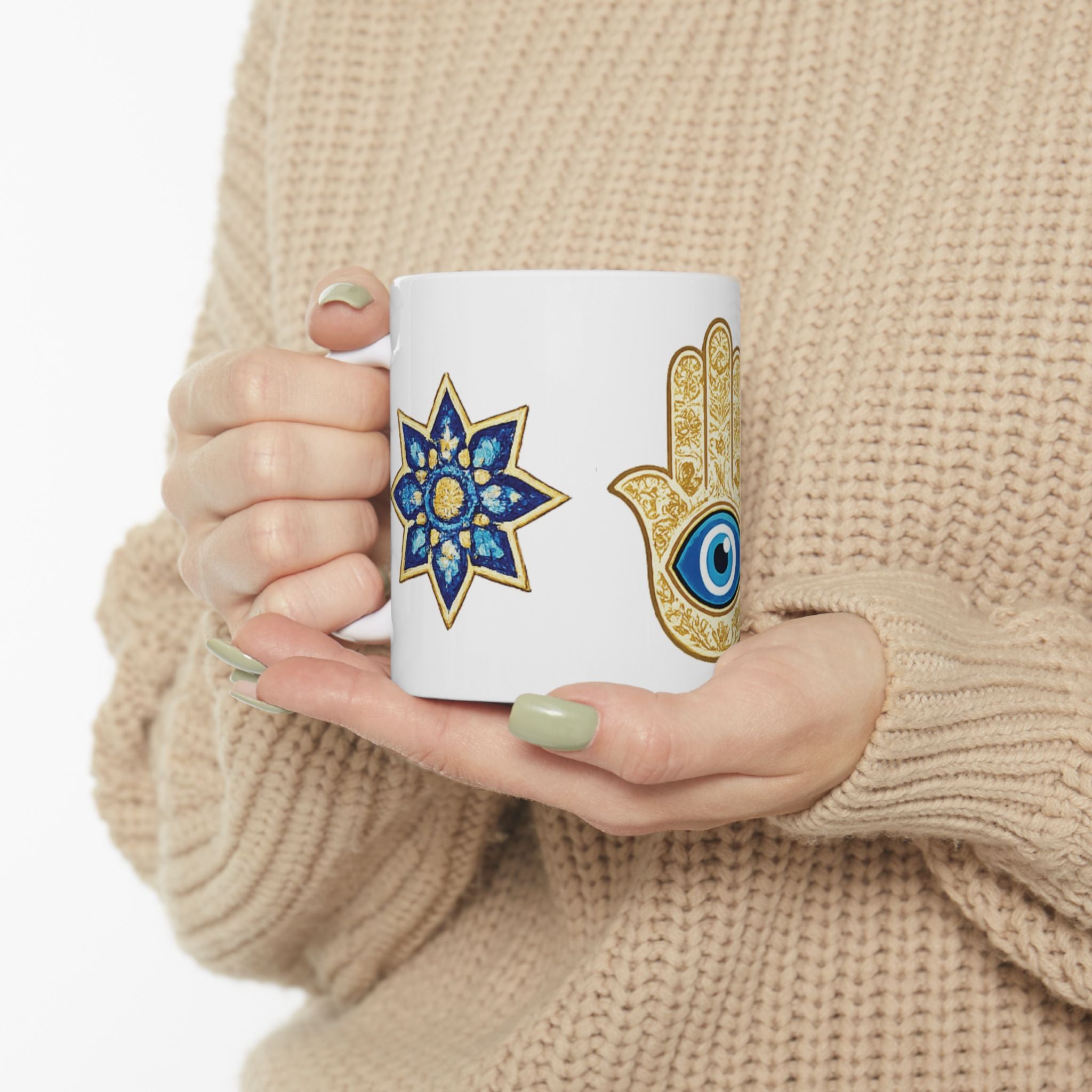 Evil Eye Hamsa Ceramic Mug – Protective Nazar Coffee Cup (11oz/15oz)