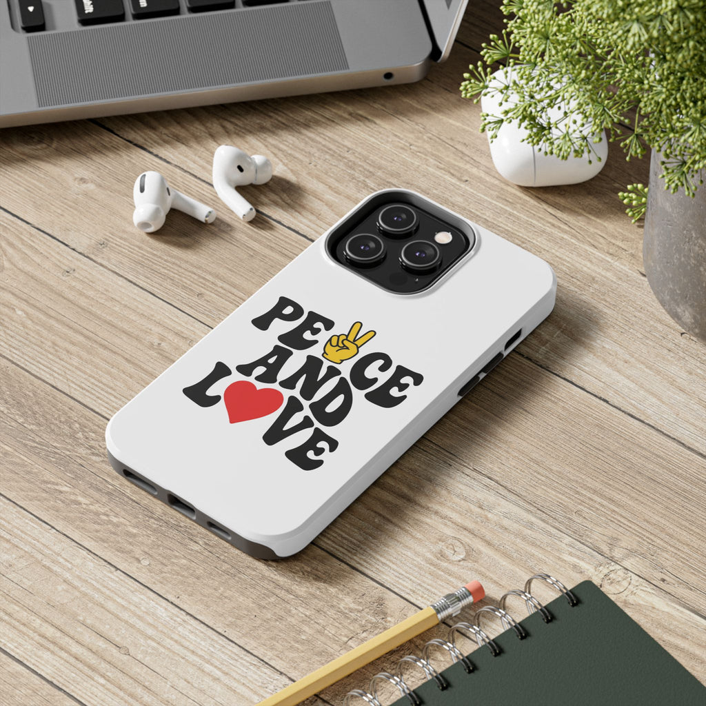 Peace and Love Tough Phone Case — Retro Peace Sign & Heart Protective Cover