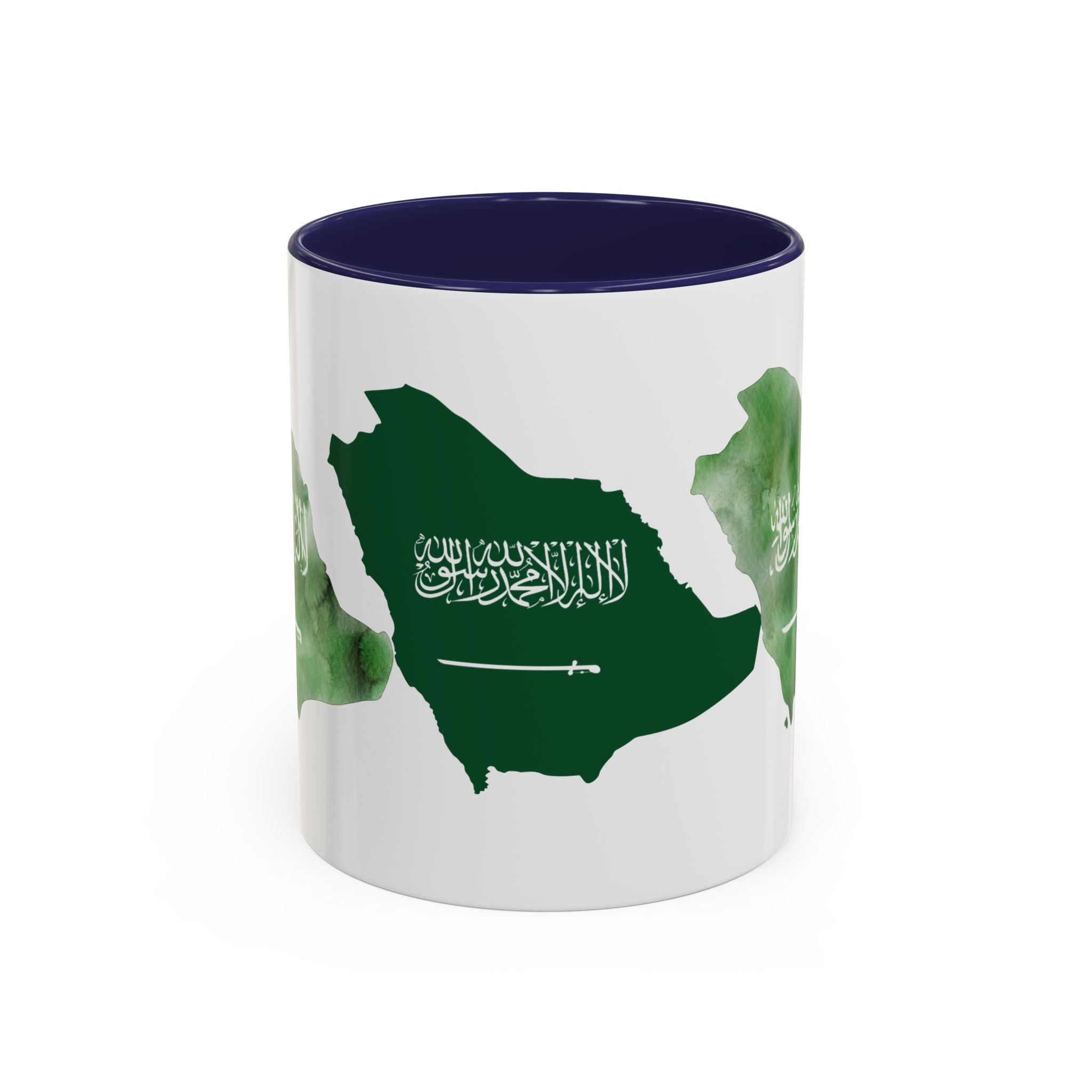 Saudi Arabia Flag Map Accent Coffee Mug — Green Watercolor Saudi Map (11/15oz)