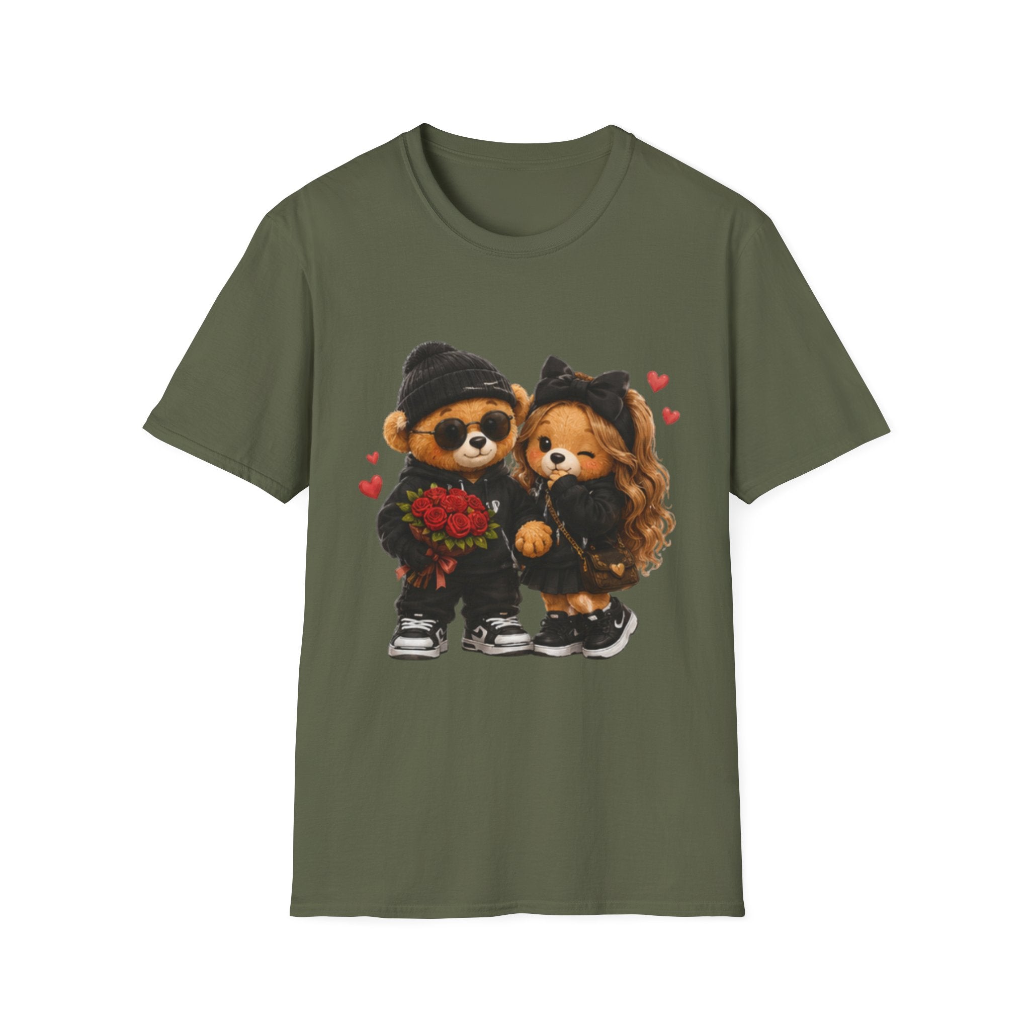 Cute Couple Bears unisex T-Shirt - Romantic Valentine’s Day Graphic Tee with Teddy Pair Holding Roses