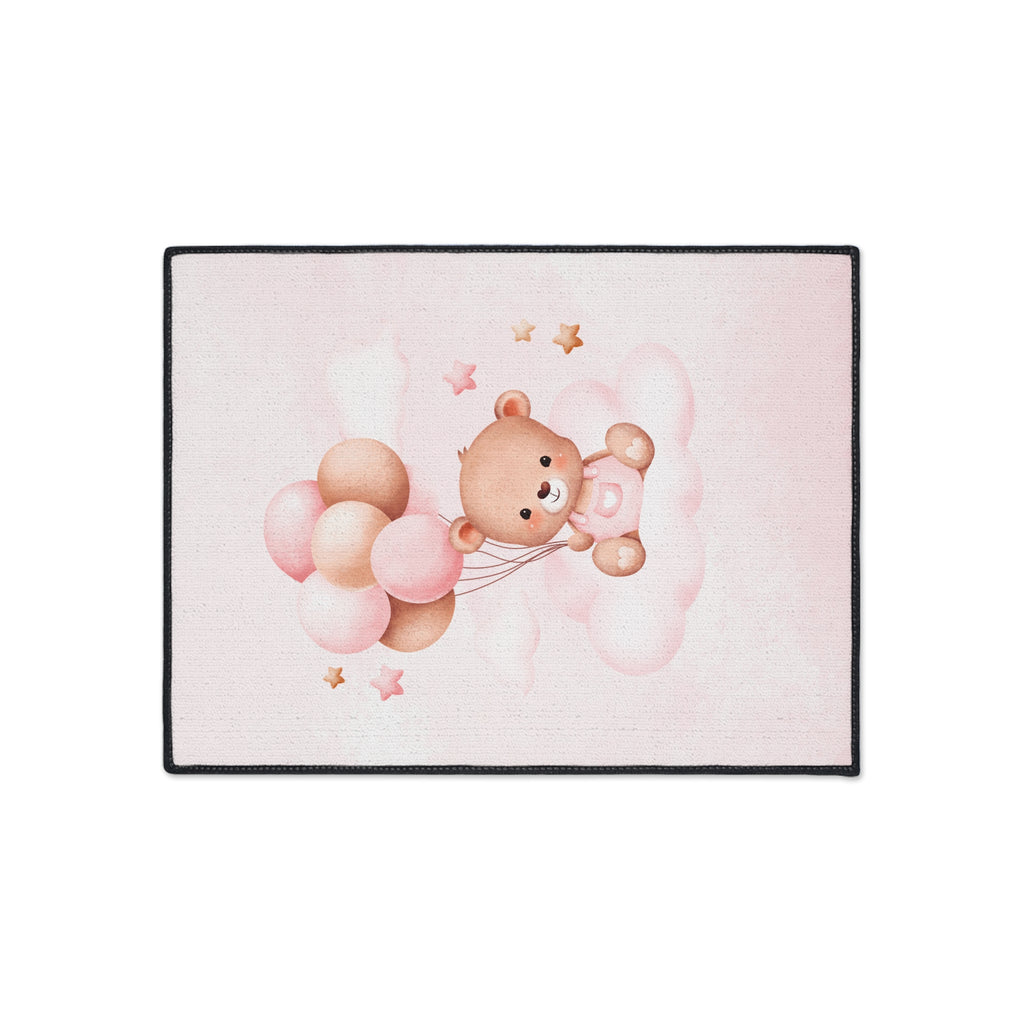 Pink Teddy Bear Baby Floor Mat — Cute Nursery Rug with Balloons