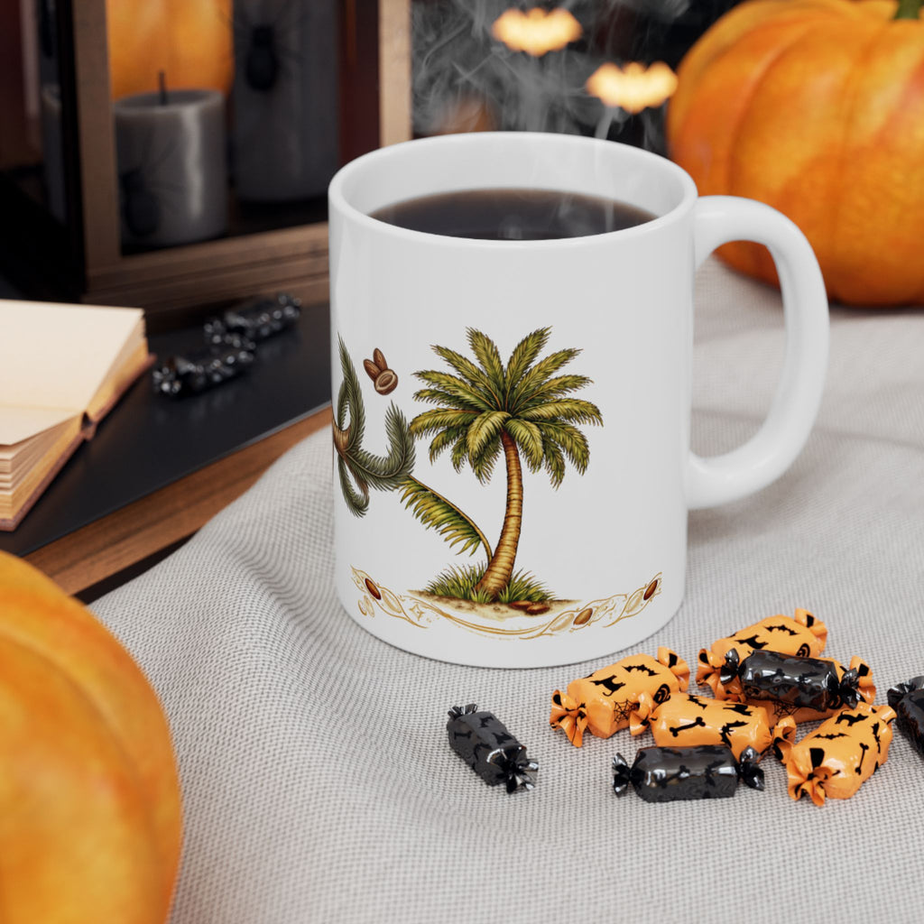 Ceramic Mug — Arabic Calligraphy نهرين' Festive Palm & Gold Coffee Cup (11oz/15oz)