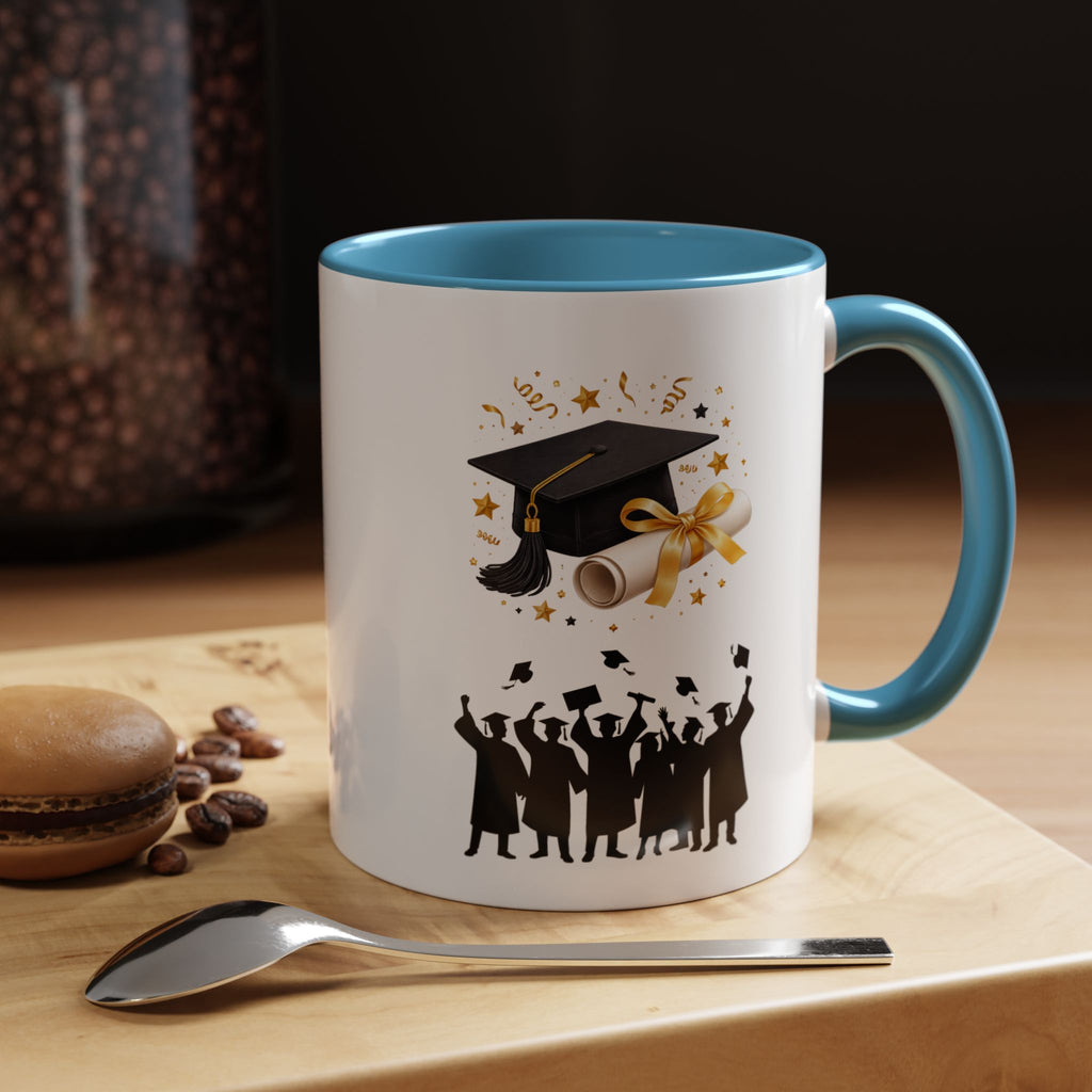 Graduation Celebration Coffee Mug — Cap, Diploma & Tossed Caps Design