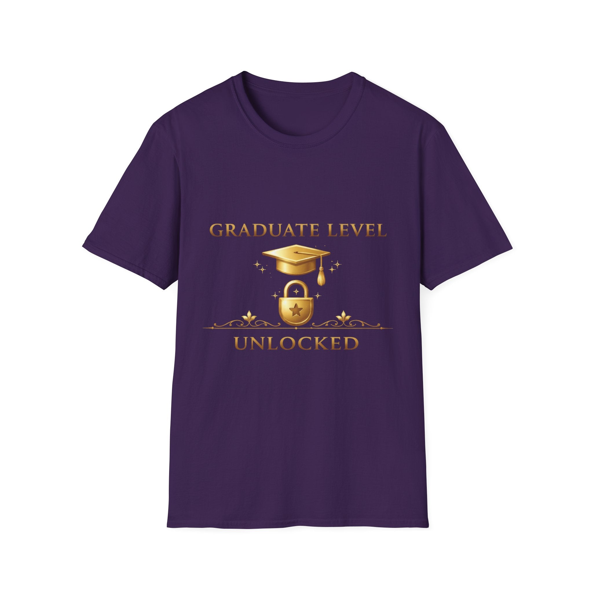 Graduate Level Unlocked T-Shirt — Graduation Cap & Lock Celebration Tee