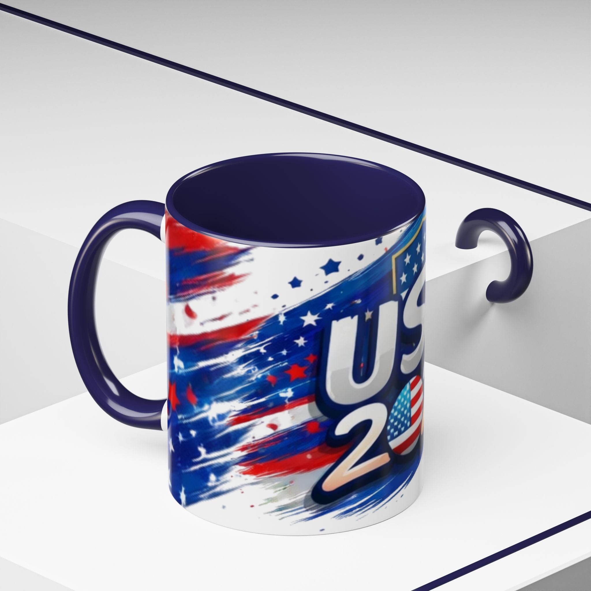 USA 2026 Flag Accent Coffee Mug — Patriotic Fourth of July Drinkware