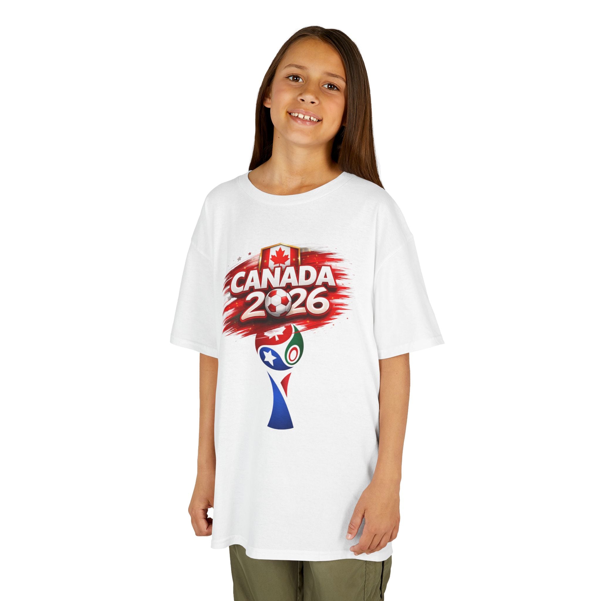 Canada 2026 Kids T‑Shirt — Soccer  Cup Logo with Maple Leaves