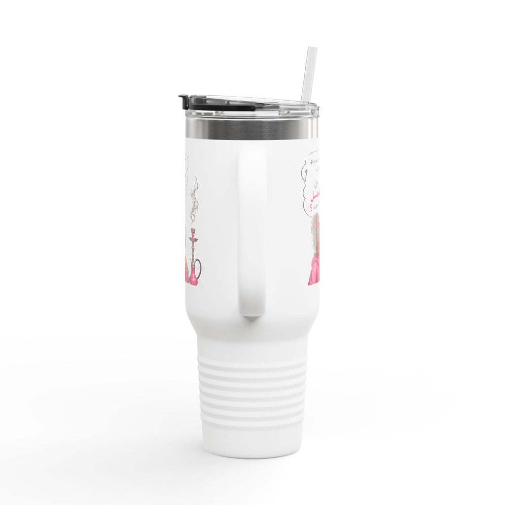 40oz Insulated Travel Mug — Cute Girl with Hookah Illustration & Arabic Quote