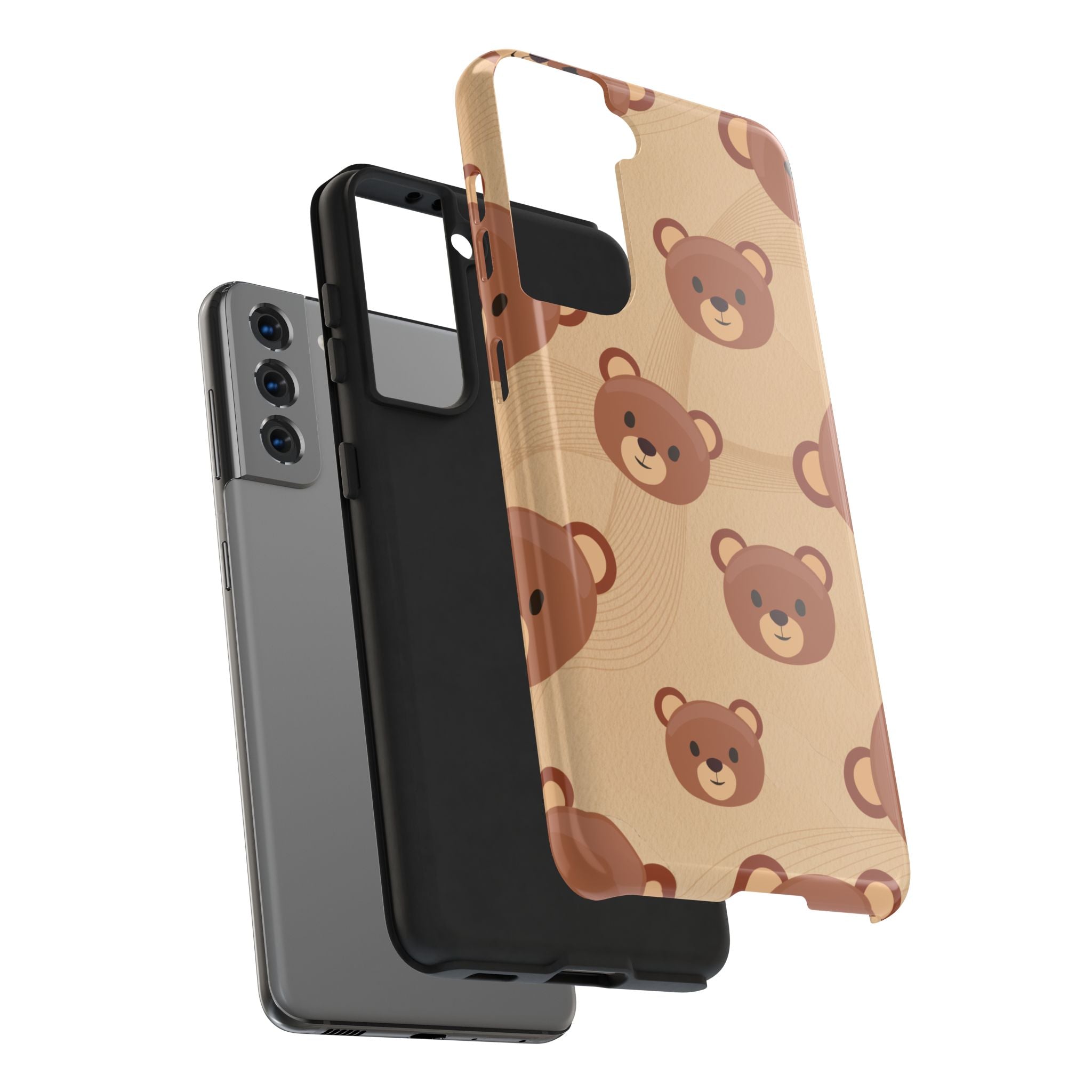 Bear Pattern Tough Phone Case — Cute Brown Bear Protective Phone Cover