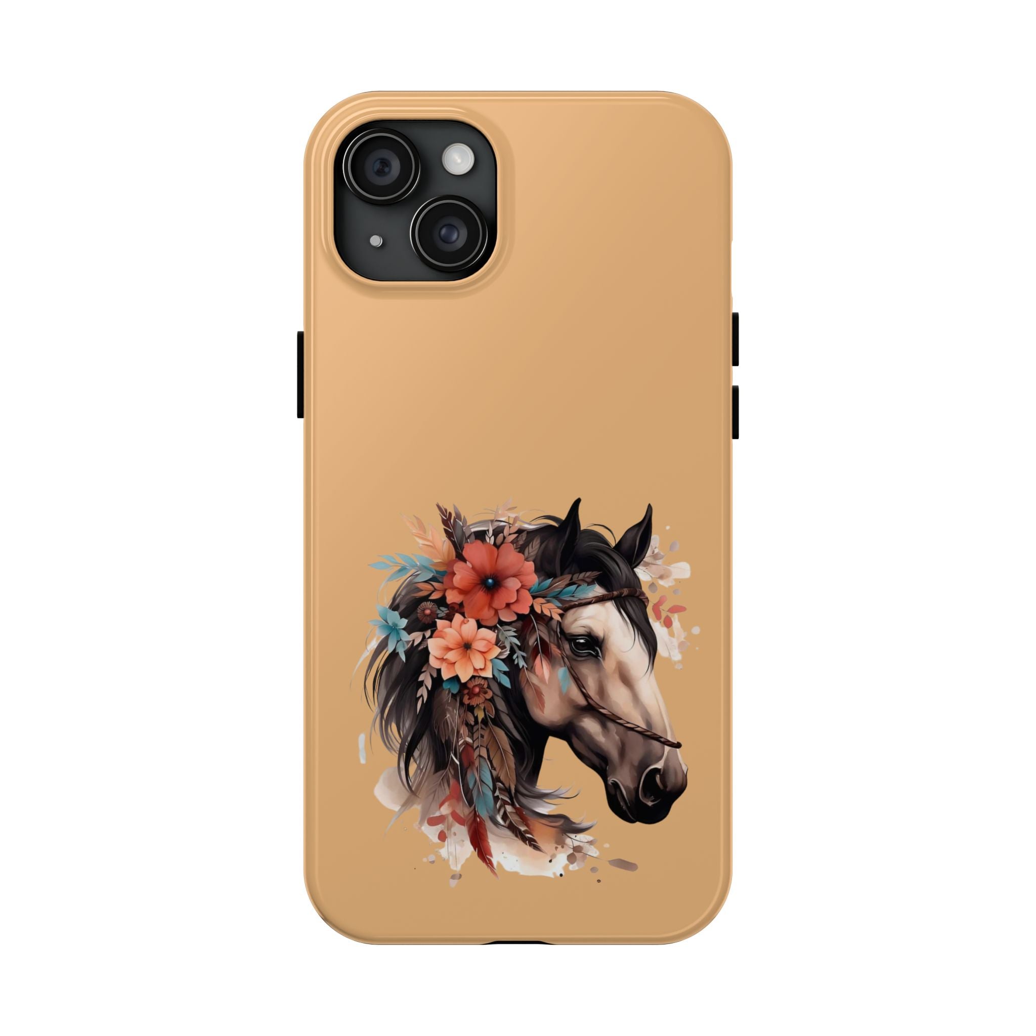 Horse Floral Tough Phone Case — Protective iPhone Cover with Boho Horse Head Design