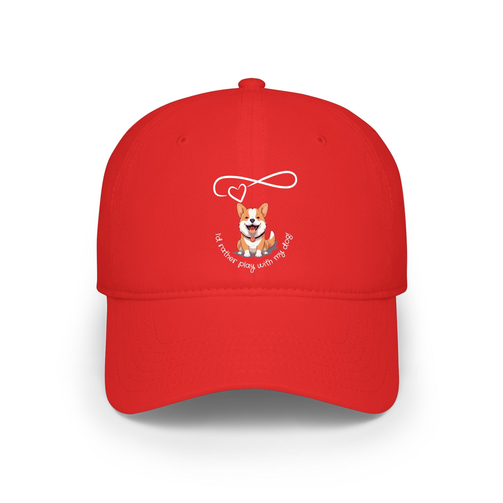Corgi Pawprints Low Profile Baseball Cap — "My Rescue Dog Has My Heart" Red Cap