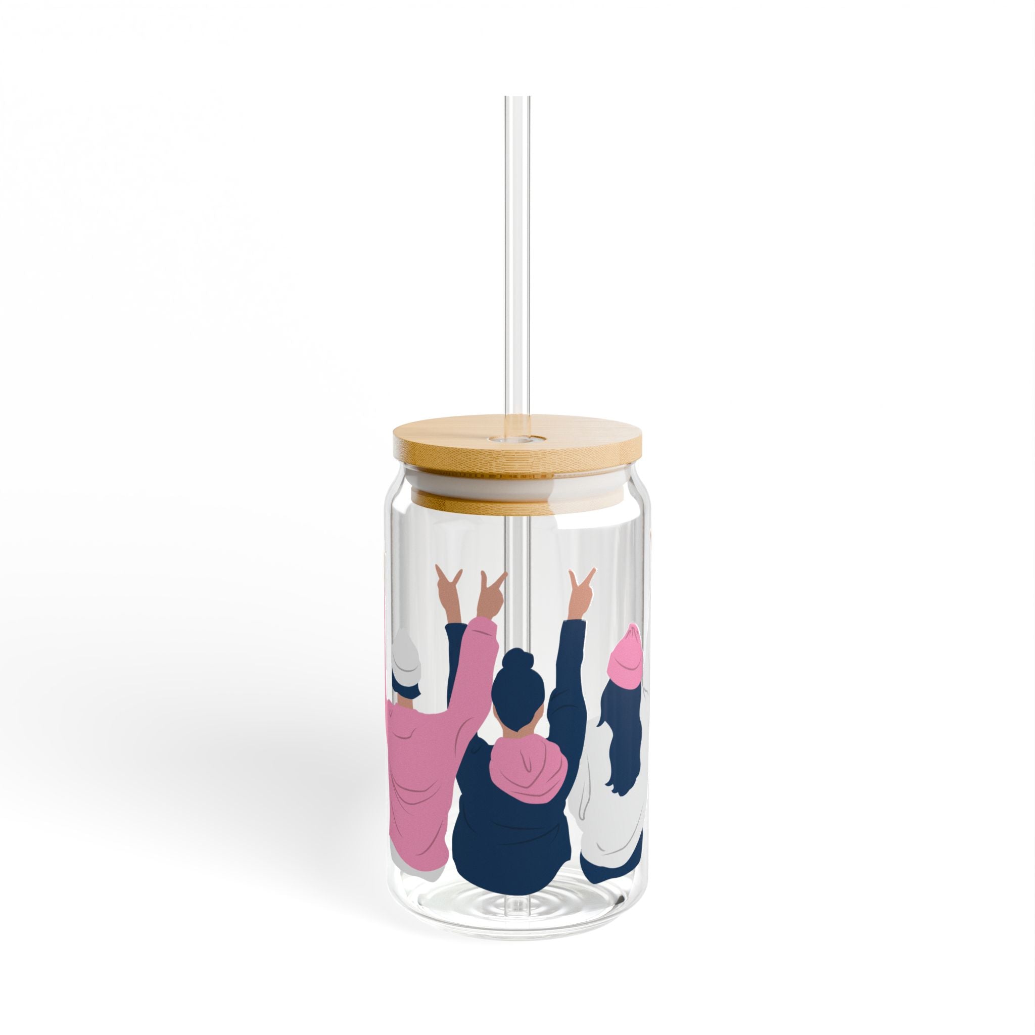 16oz Glass Sipper - Friends Raising Glasses Design