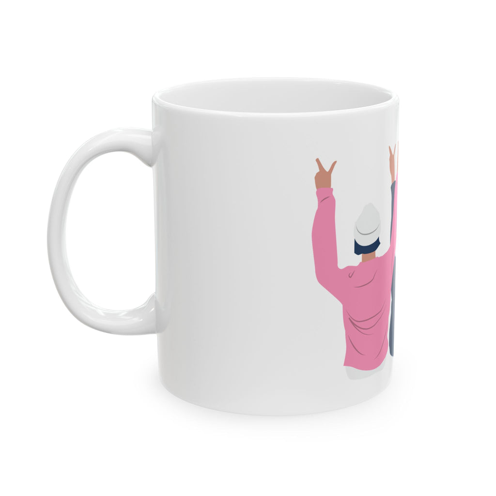 Friendship Coffee Mug — Women Raising Hands Illustration (11oz, 15oz)