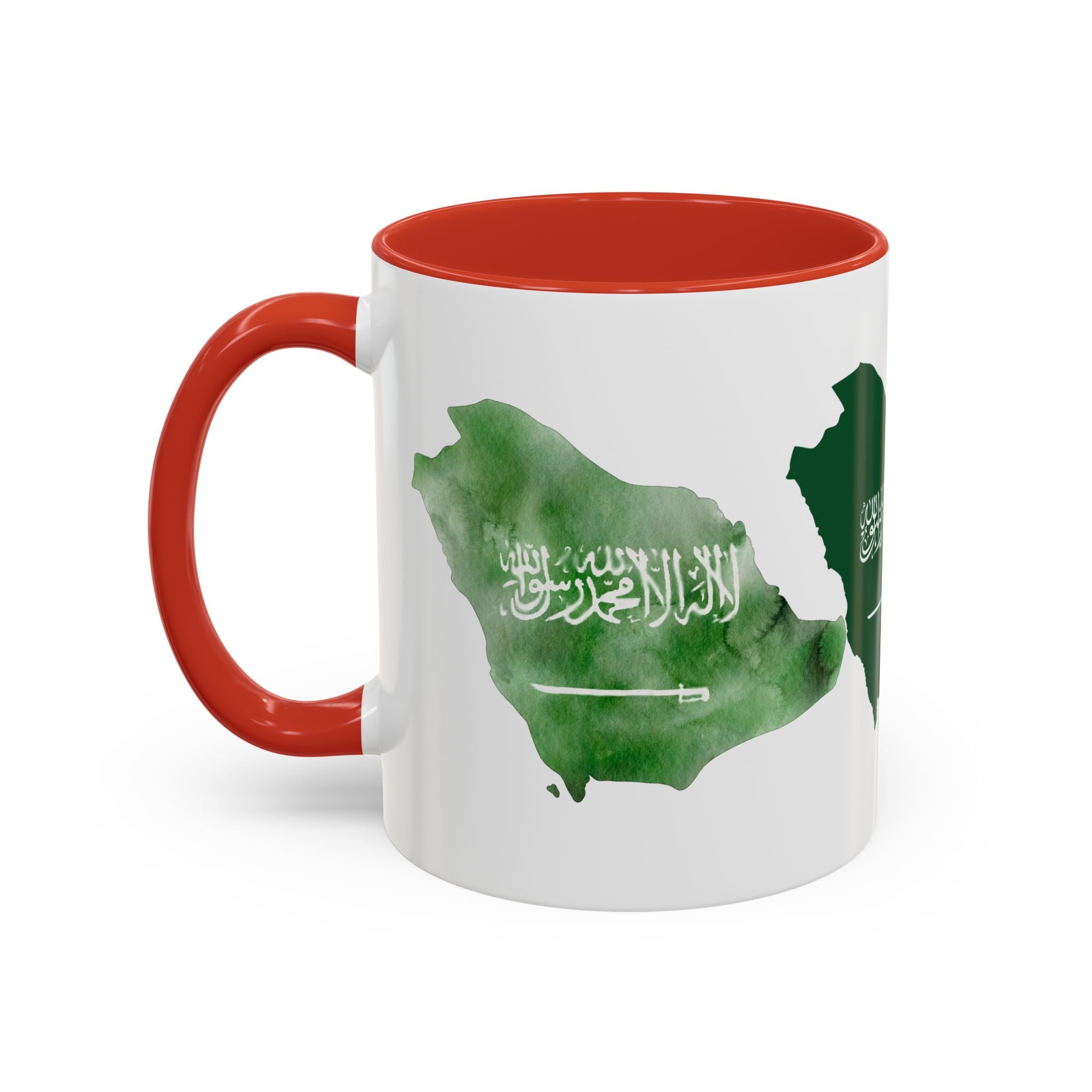 Saudi Arabia Flag Map Accent Coffee Mug — Green Watercolor Saudi Map (11/15oz)