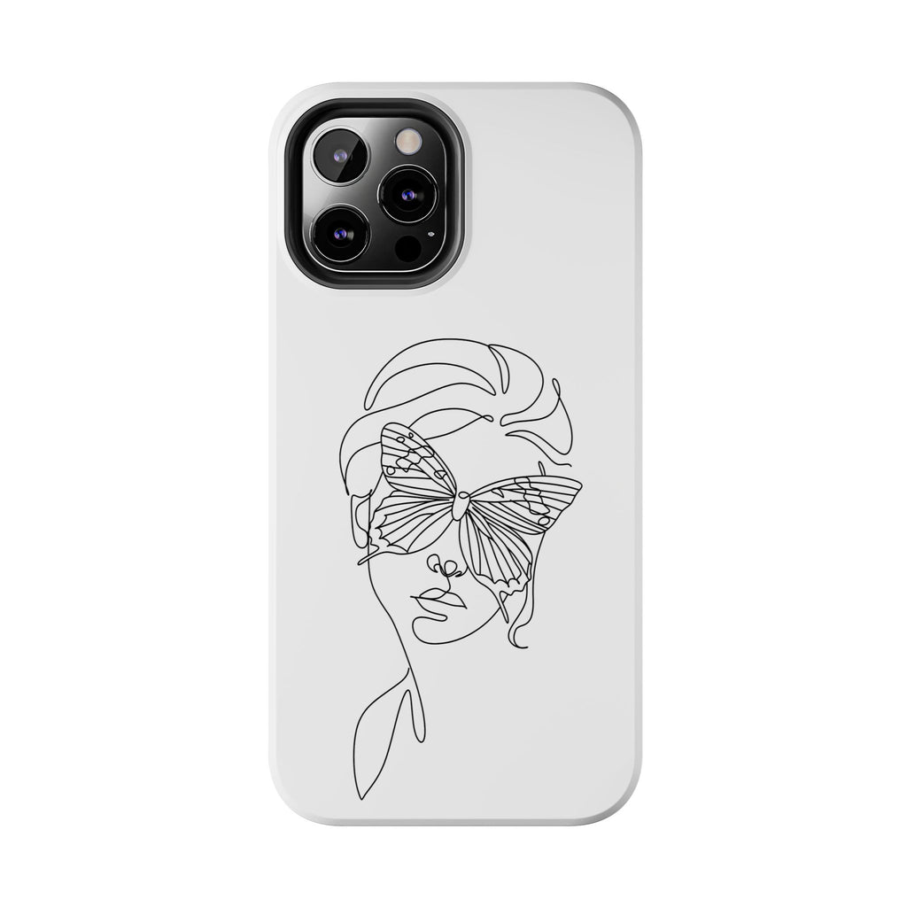 Butterfly Line Art Tough Phone Case — Minimalist Woman Face Design