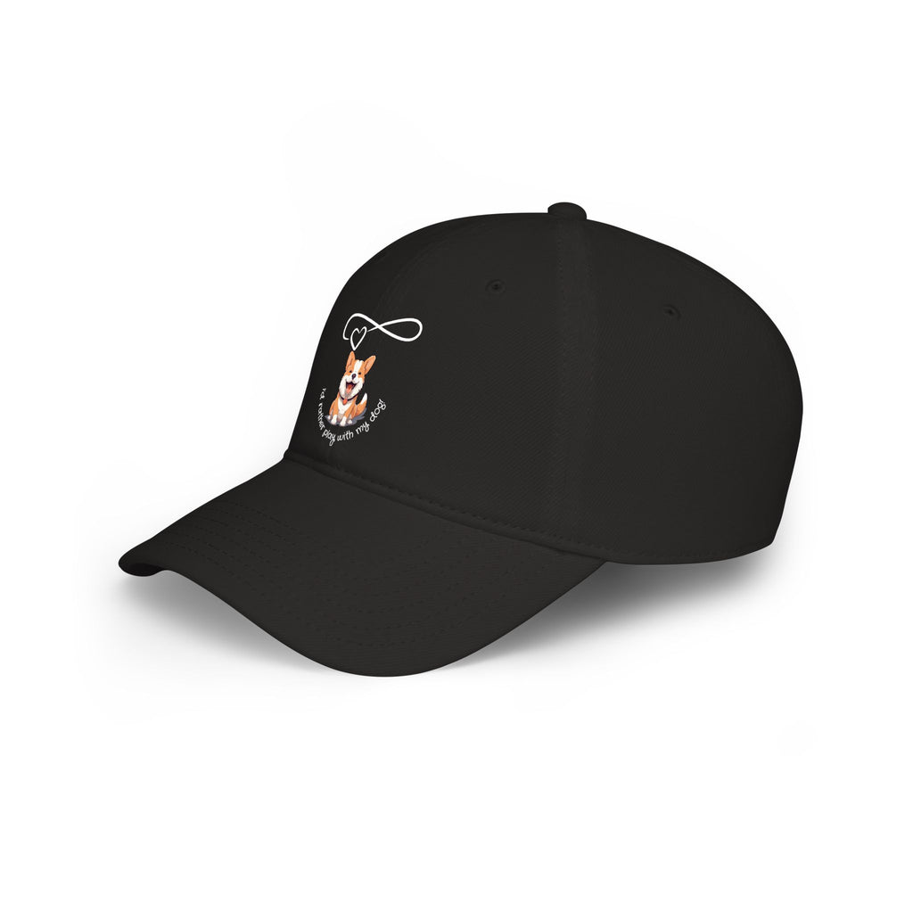 Corgi Pawprints Low Profile Baseball Cap — "My Rescue Dog Has My Heart" Red Cap