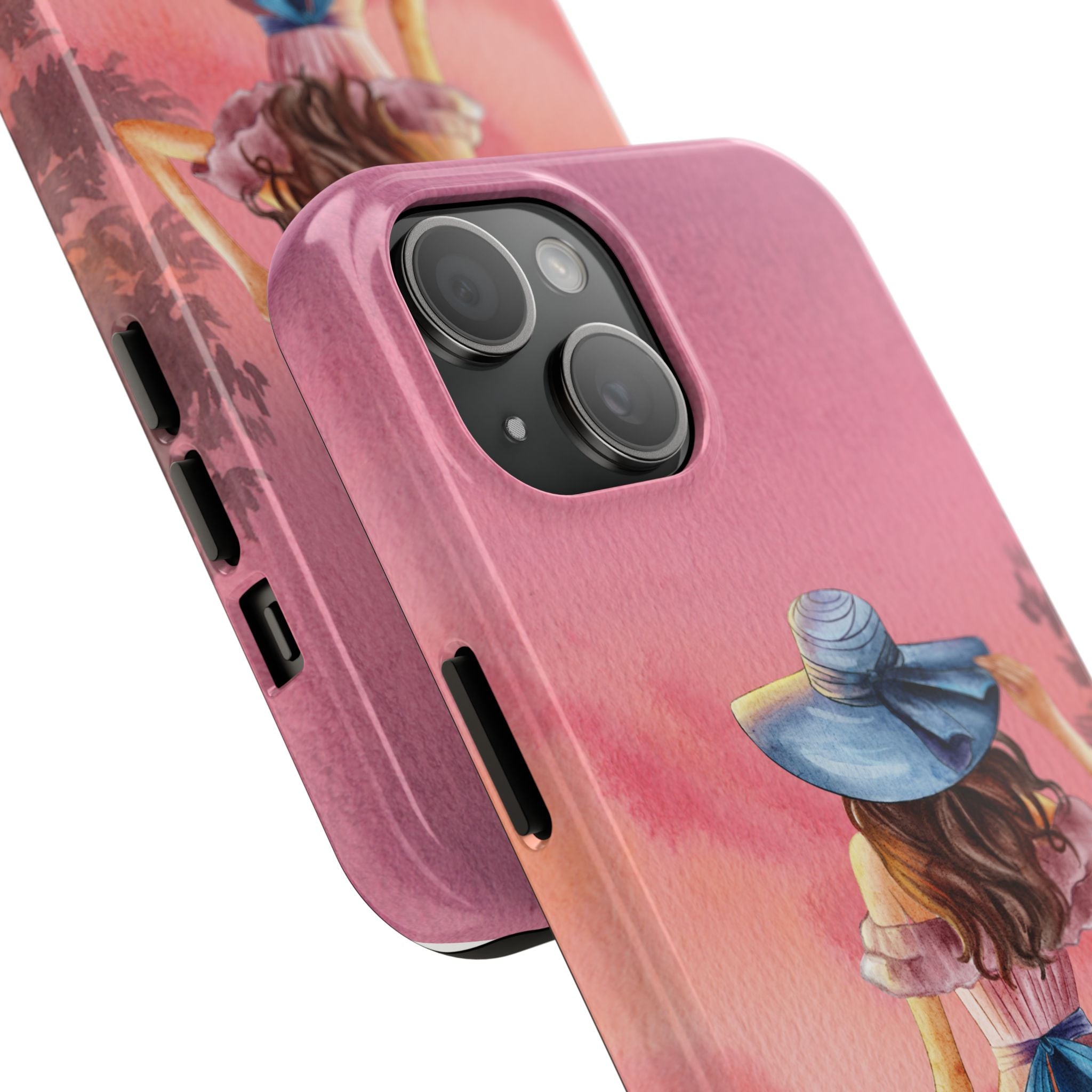 Pastel Picnic Girl Phone Case — Protective Tough Phone Case with Watercolor Sunset Design
